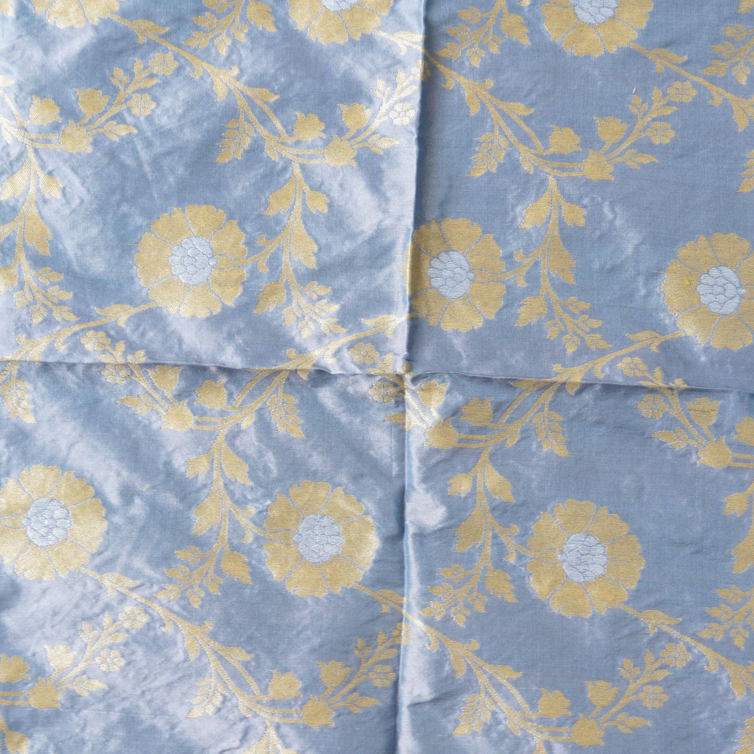 Handwoven Pure Katan Silk Blue Banarasi Blouse Fabric