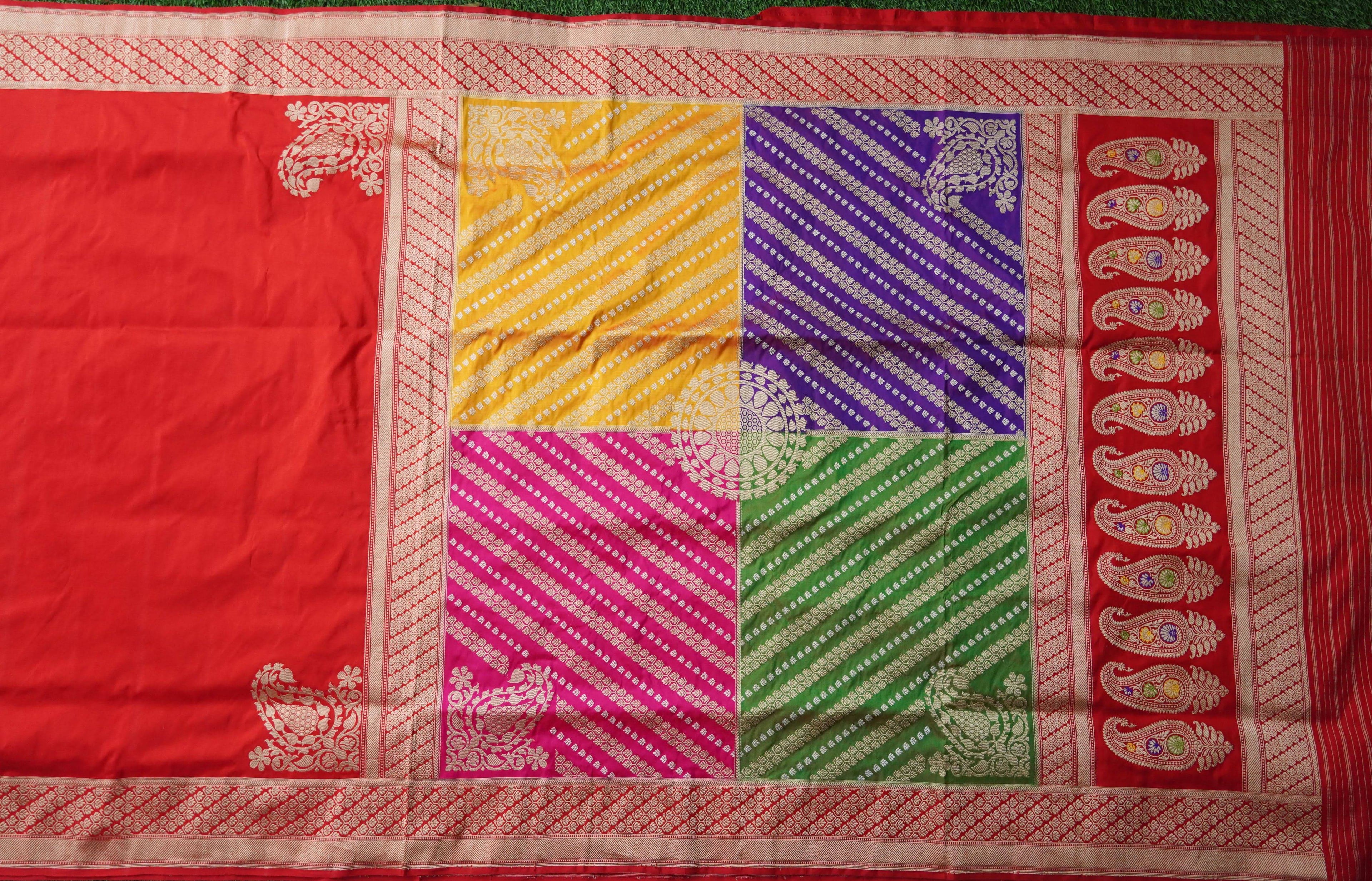 Handloom Banarasi Chauki Rangkat Silk Saree