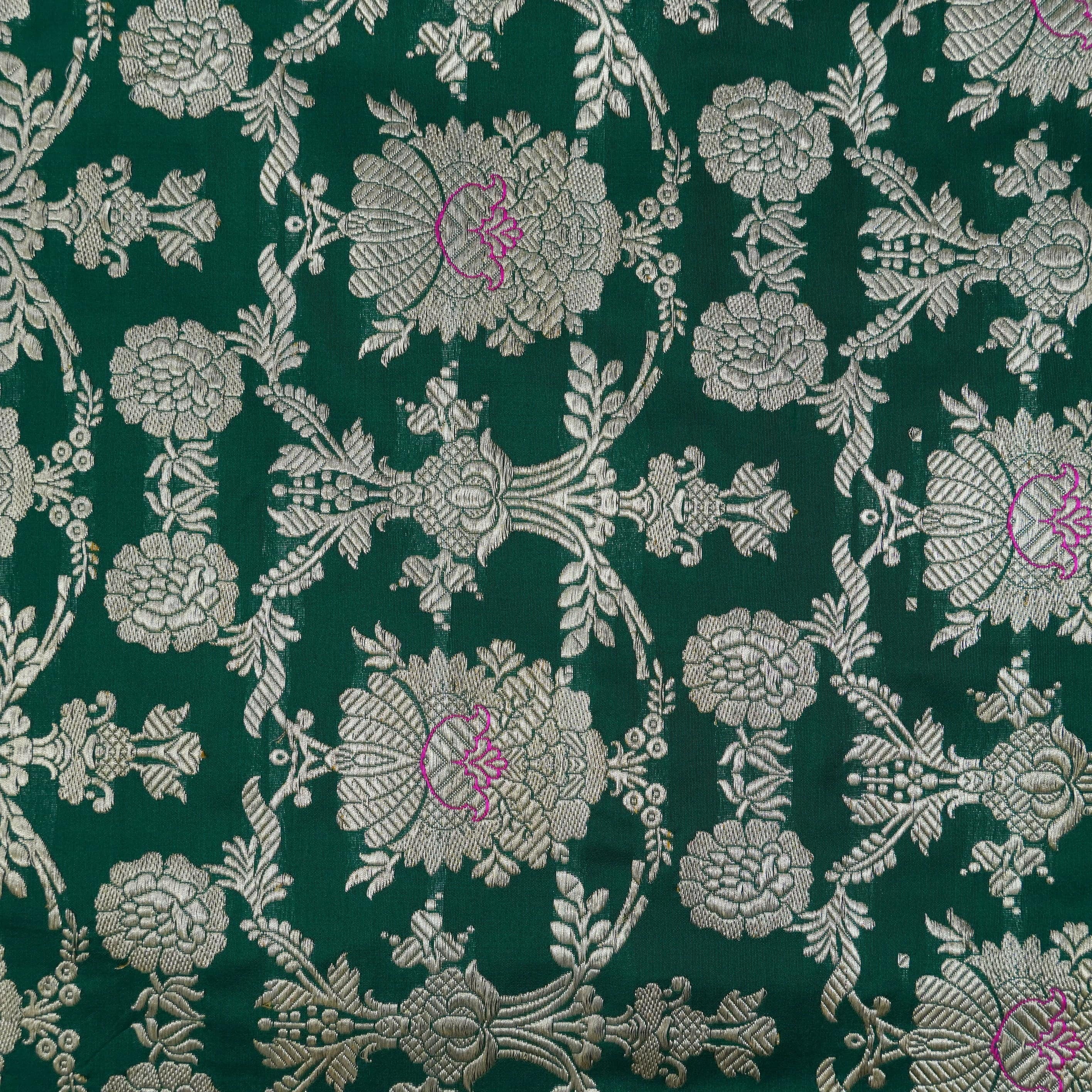 Handwoven Pure Katan Silk Green Mughal Boota Banarasi Saree