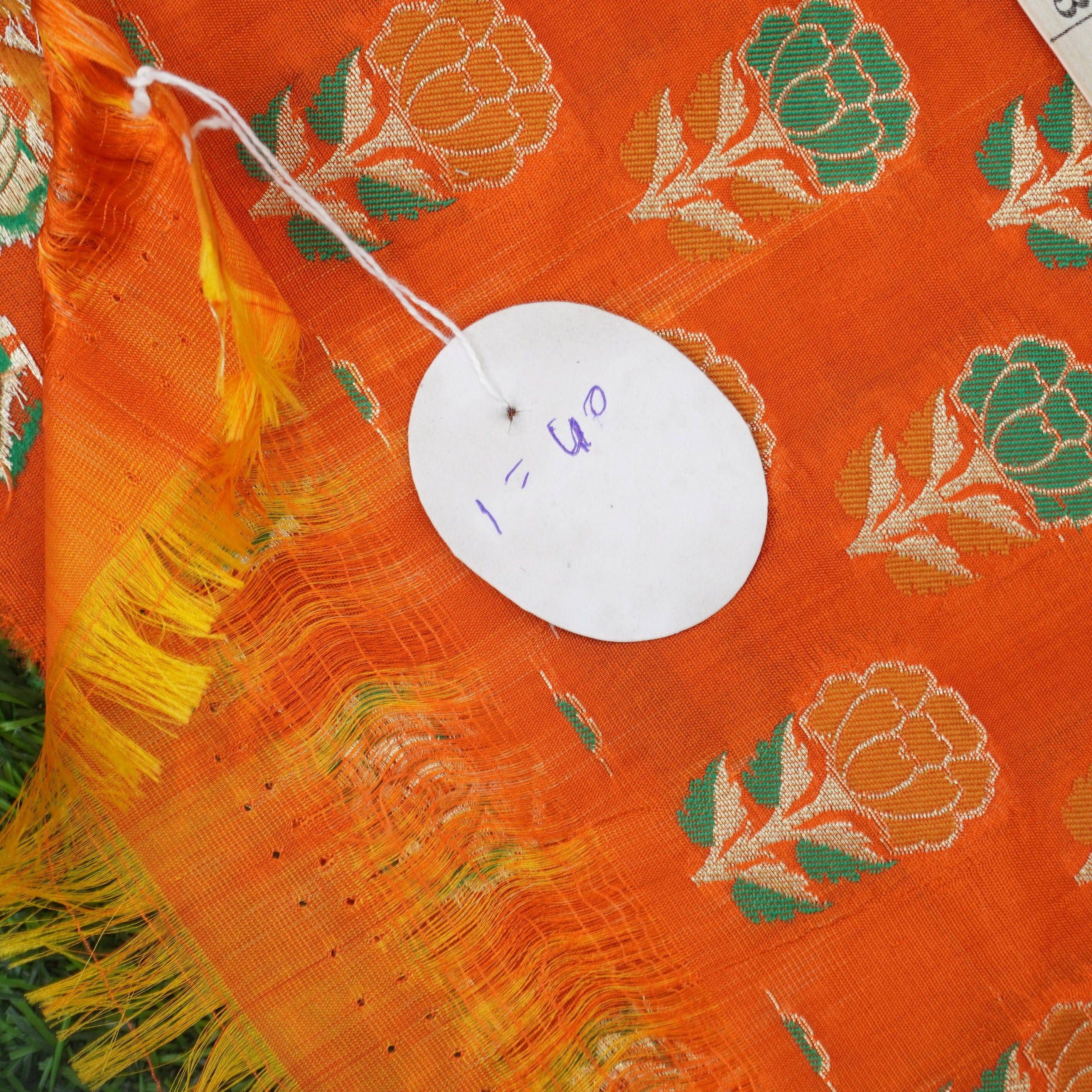 Handwoven Pure Katan Silk Orange Banarasi Blouse Fabric