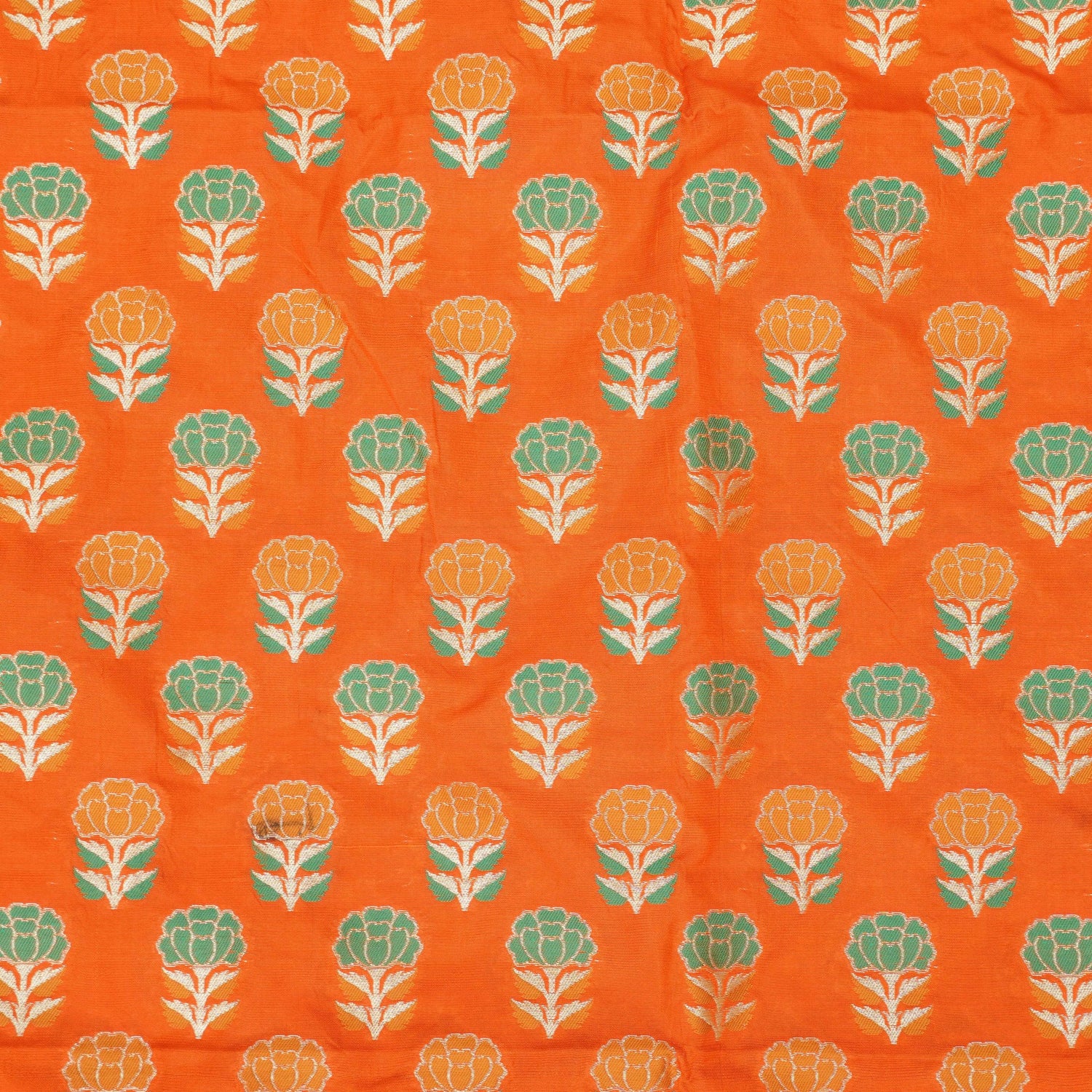 Handwoven Pure Katan Silk Orange Banarasi Blouse Fabric