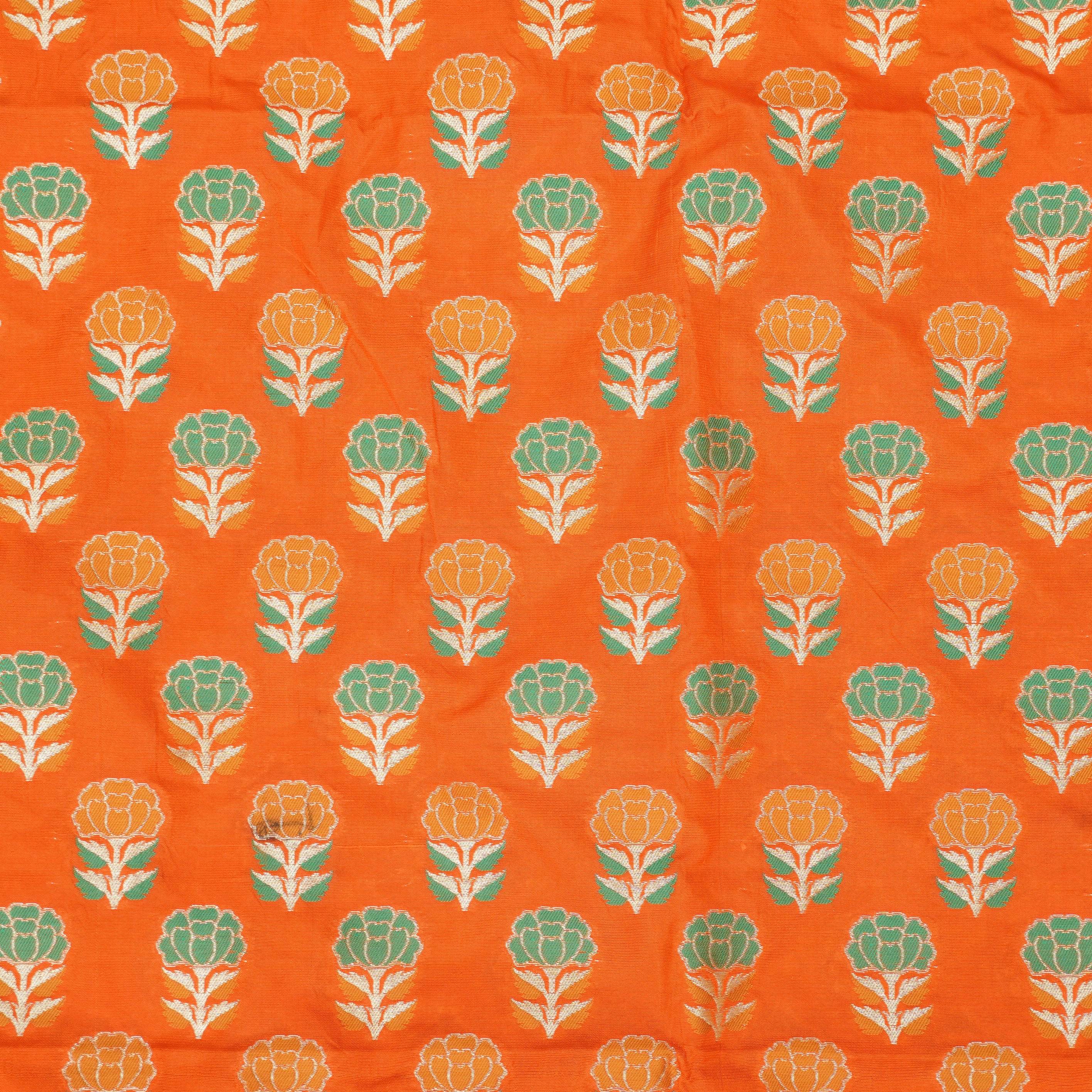 Handwoven Pure Katan Silk Orange Banarasi Blouse Fabric