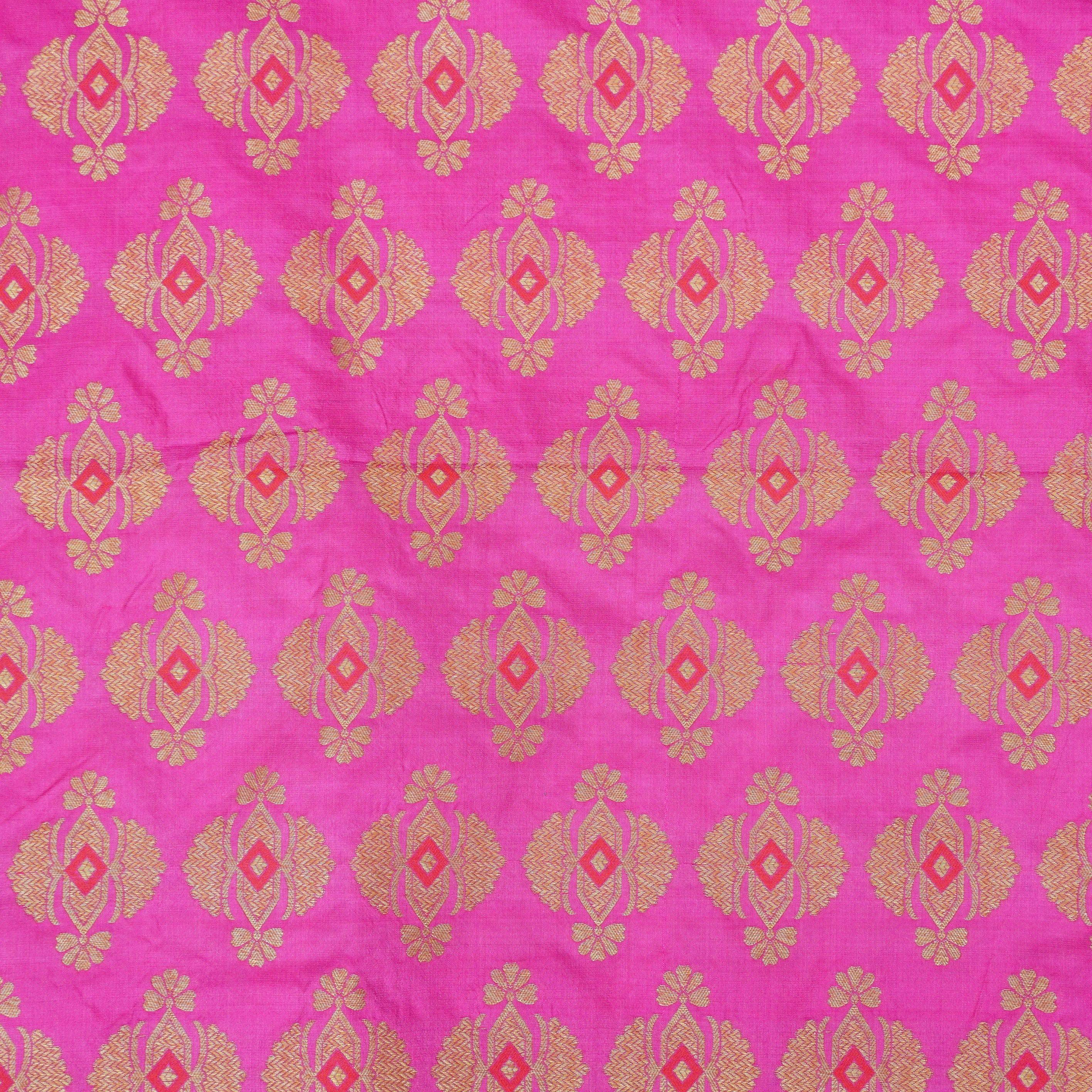 Handwoven Pure Katan Silk Pink Banarasi Blouse Fabric