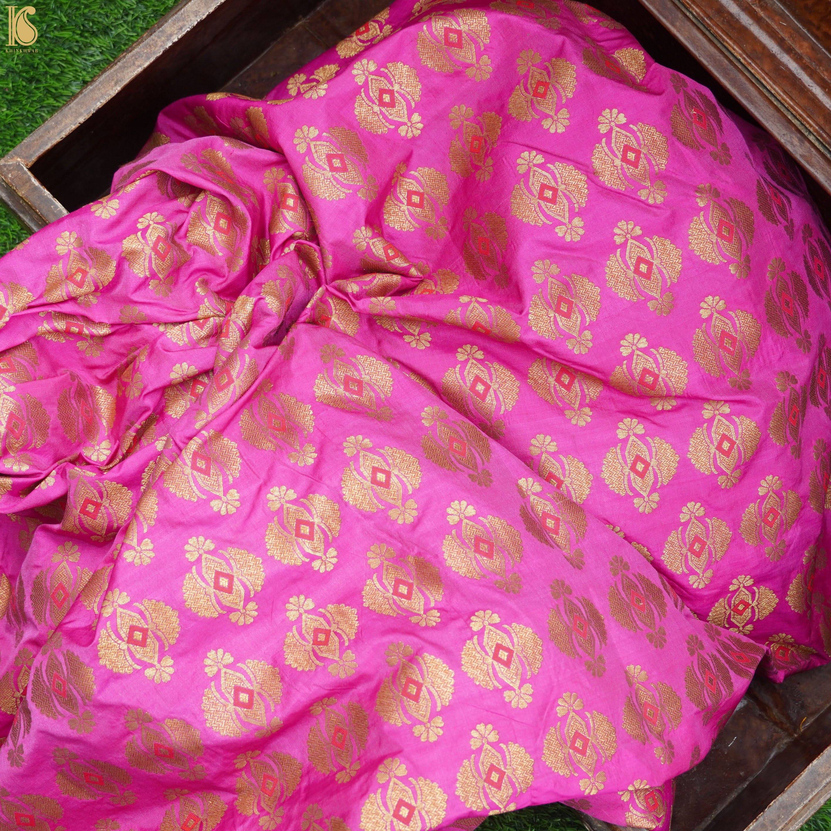 Handwoven Pure Katan Silk Pink Banarasi Blouse Fabric