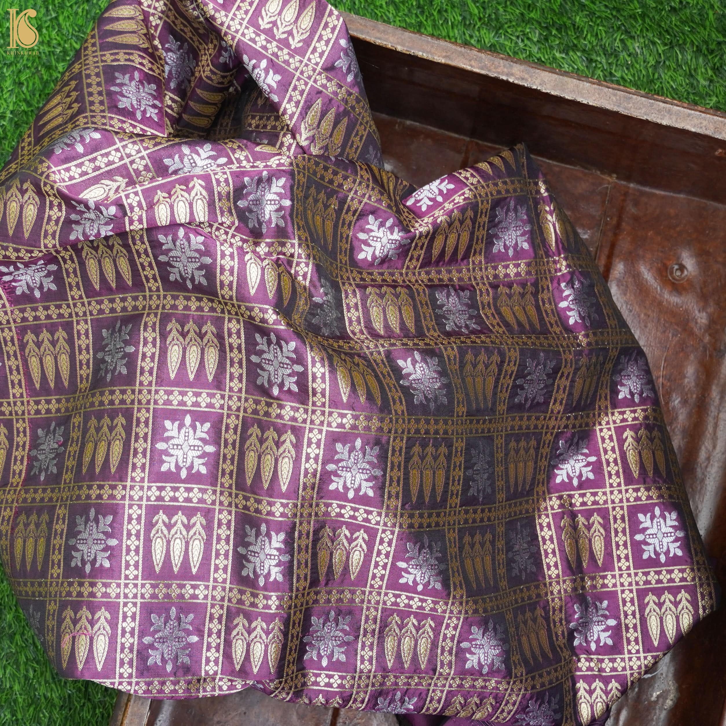 Handwoven Purple Pure Katan Silk Banarasi Blouse Fabric