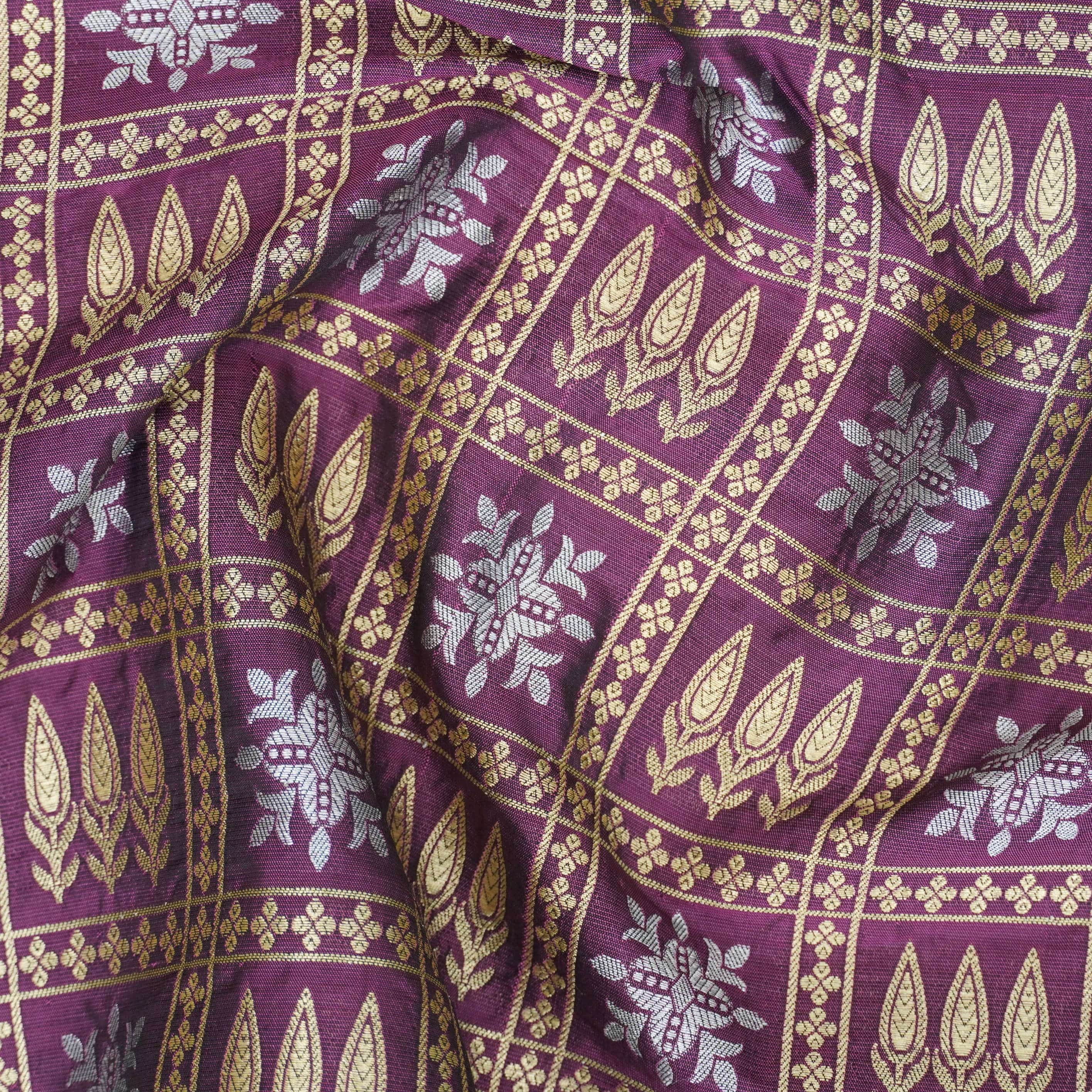 Handwoven Purple Pure Katan Silk Banarasi Blouse Fabric
