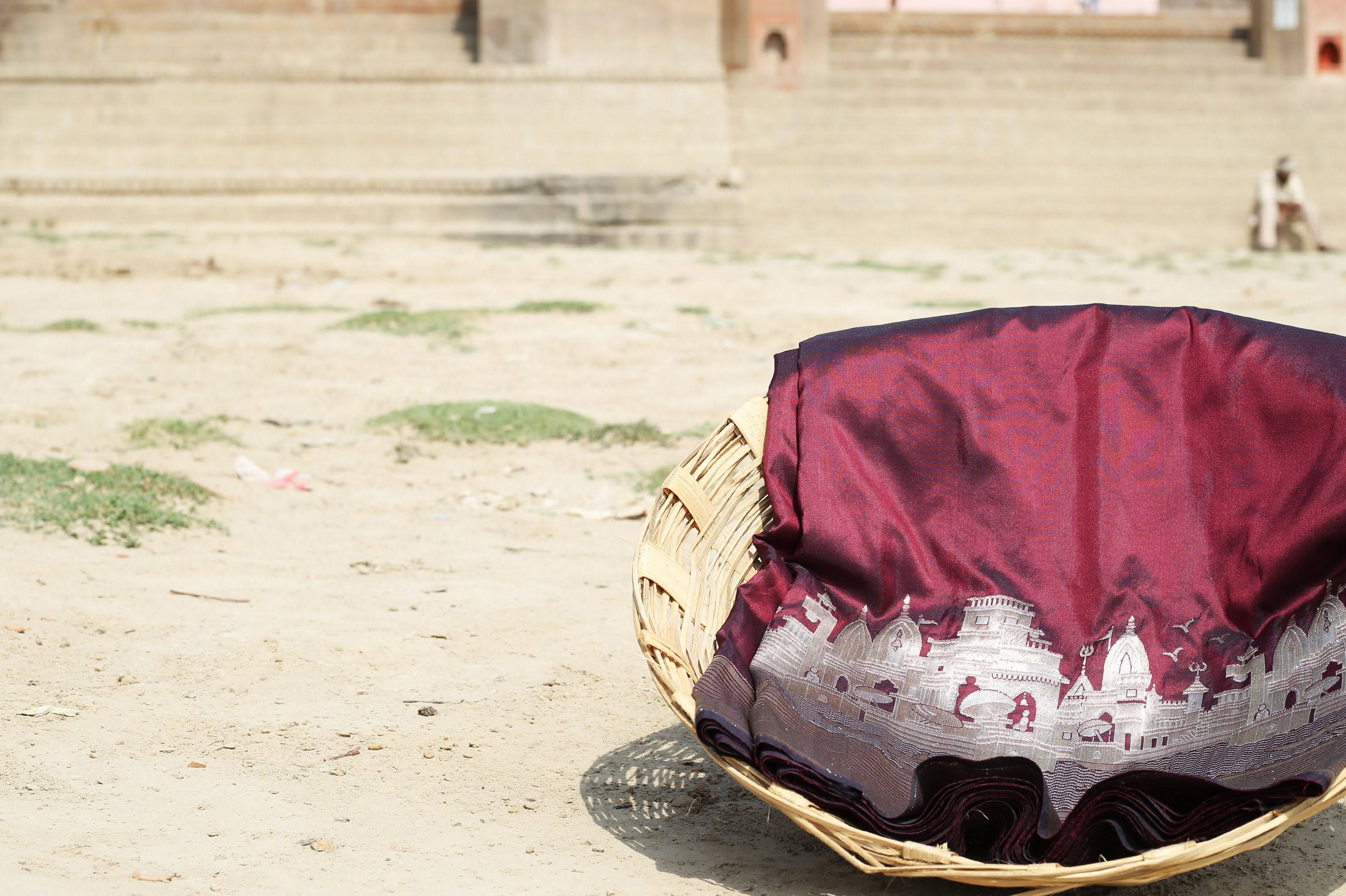 Mehroon Pure Katan Silk Banaras Ghaat Saree