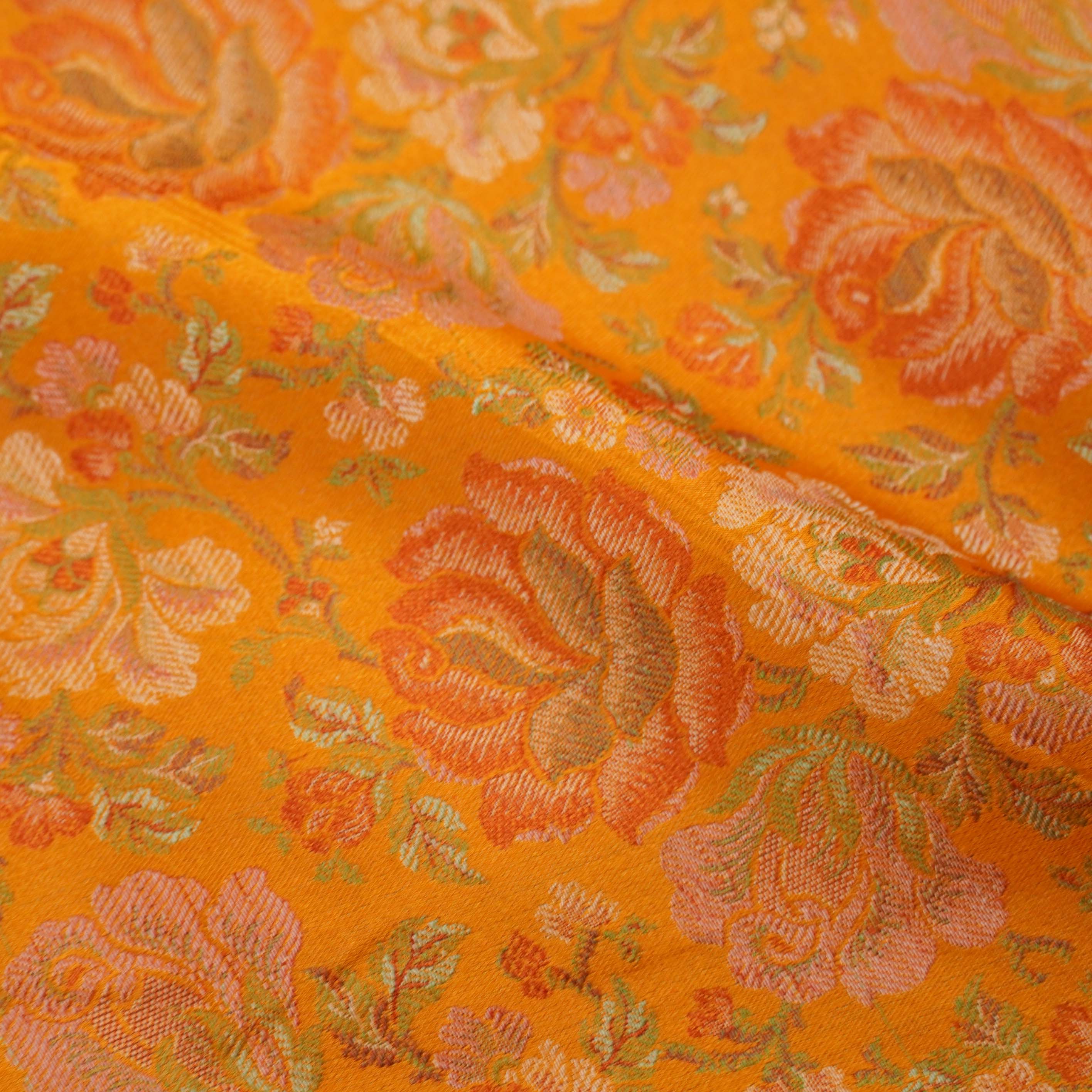 Handloom Banarasi Tanchoi Silk Rose Fabric