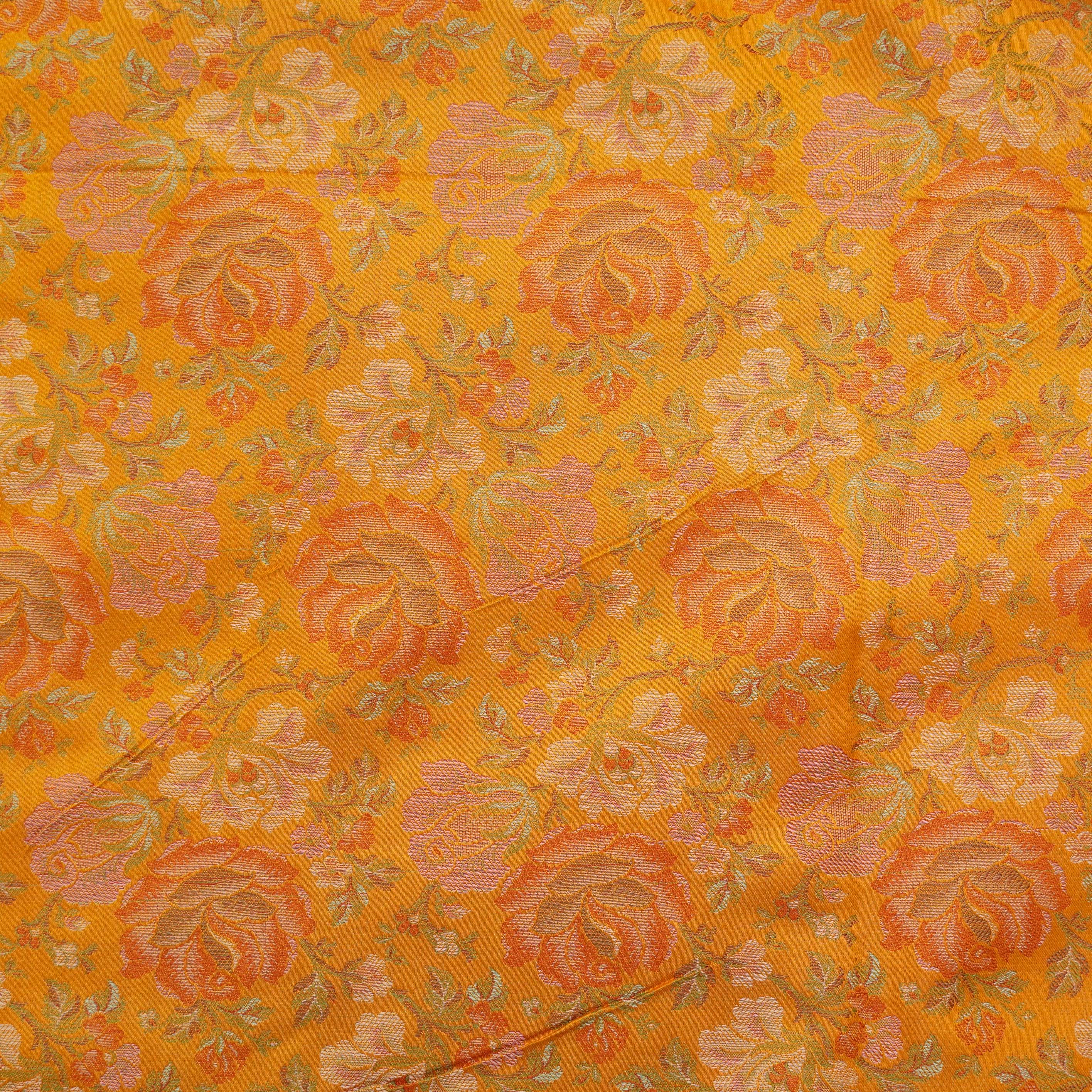 Handloom Banarasi Tanchoi Silk Rose Fabric