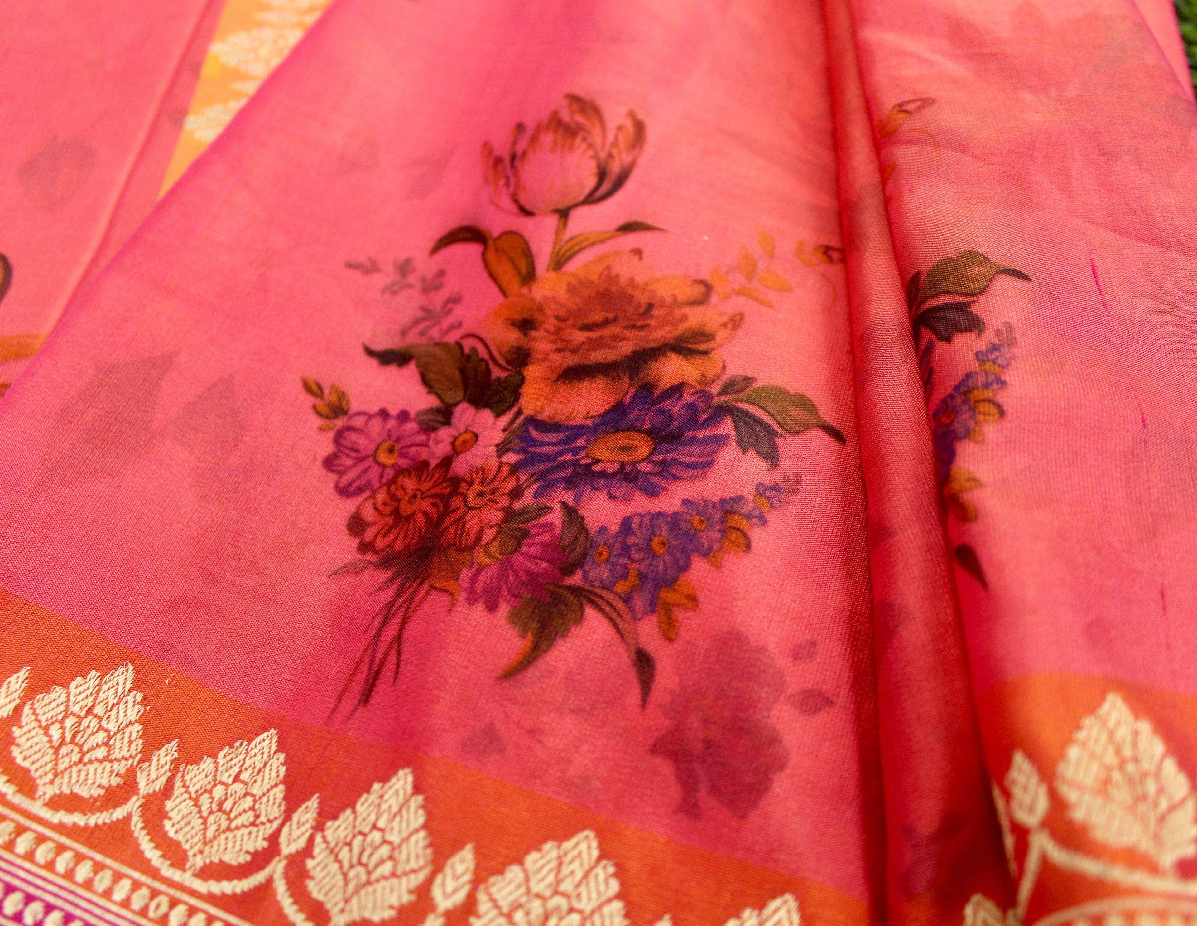 Katan Silk Handloom Banarasi Print Saree