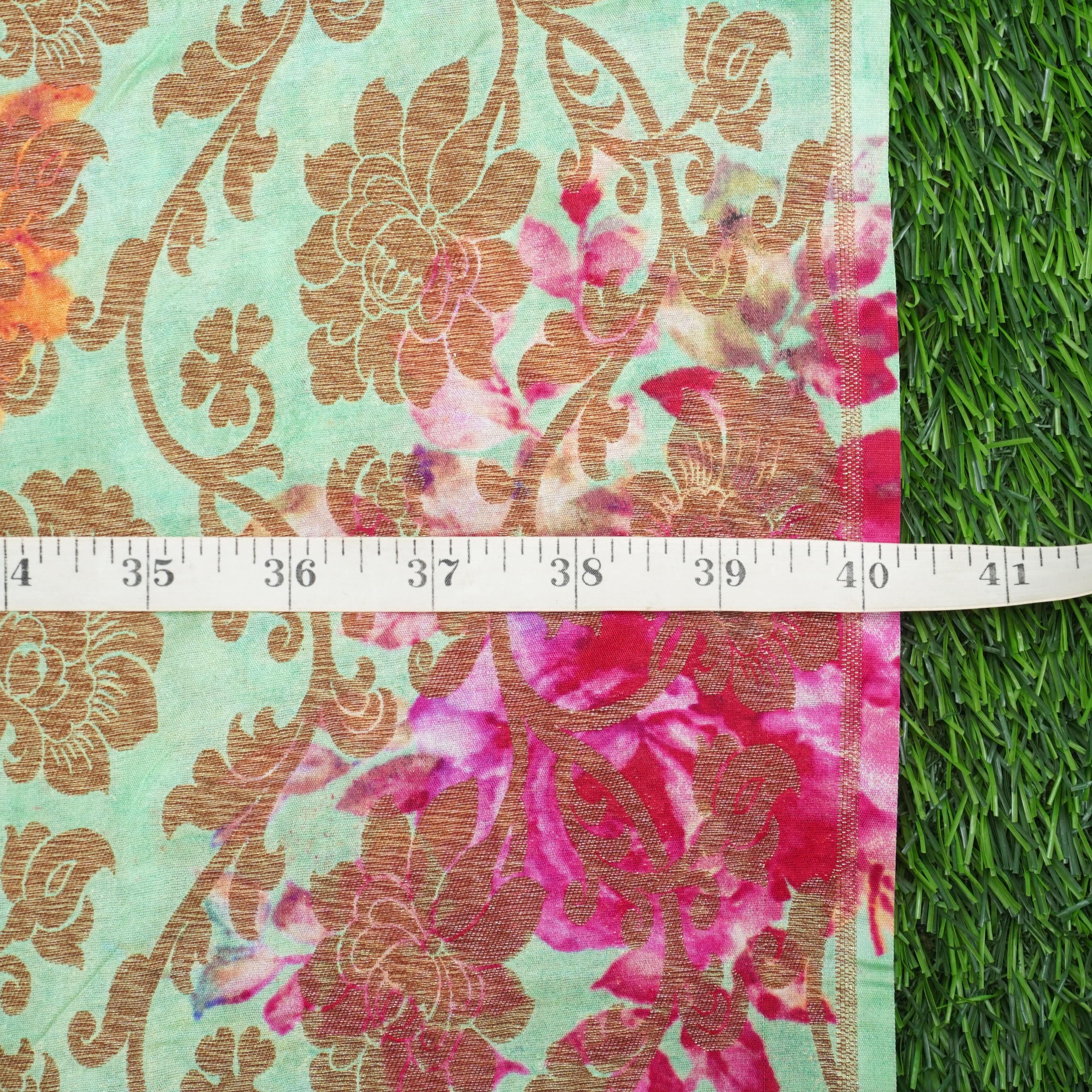 Pure Cotton Silk Banarasi Check Print Fabric