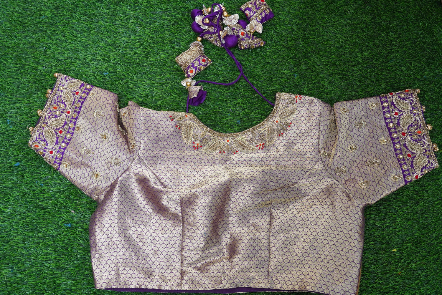Purple Katan Silk Handloom Banarasi Embroidered Stitched Lehenga Set