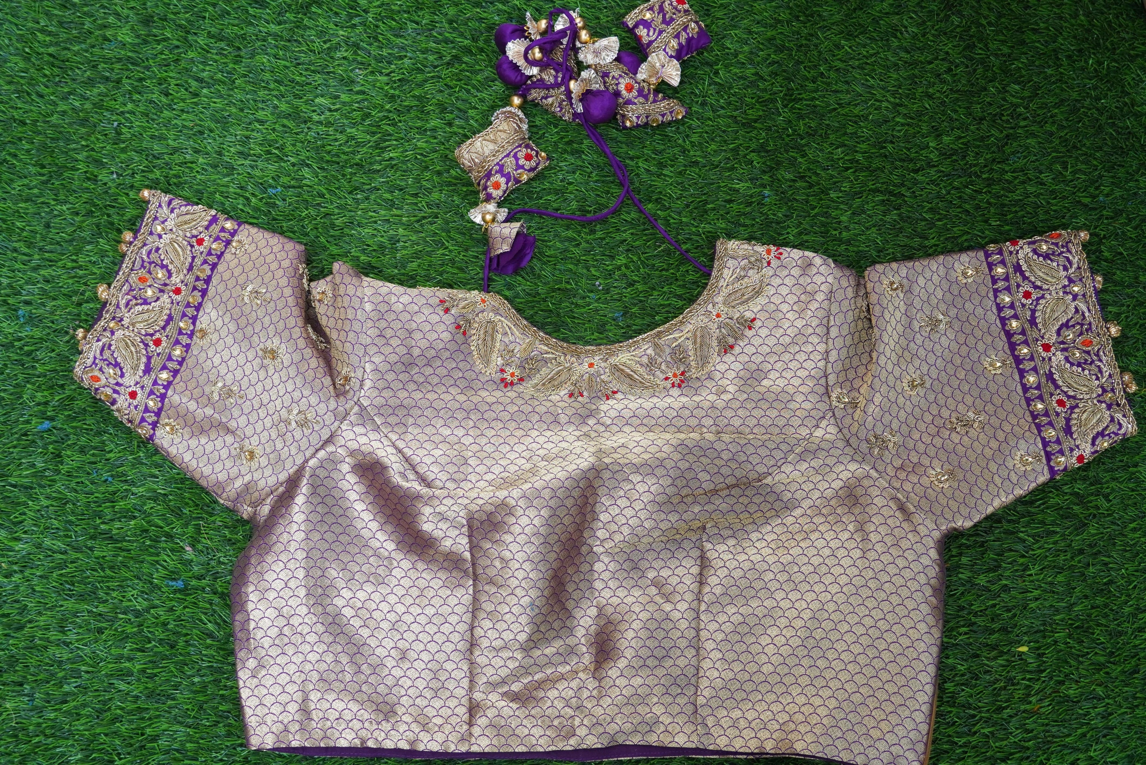 Purple Katan Silk Handloom Banarasi Embroidered Stitched Lehenga Set