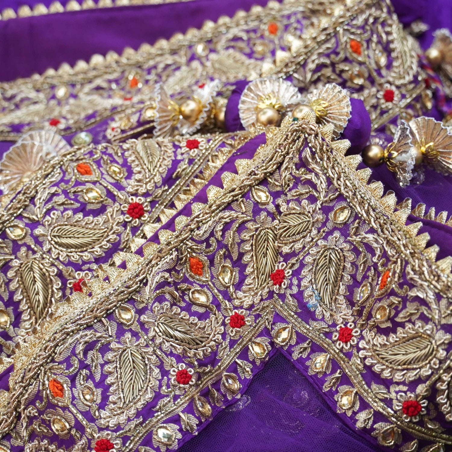 Purple Katan Silk Handloom Banarasi Embroidered Stitched Lehenga Set