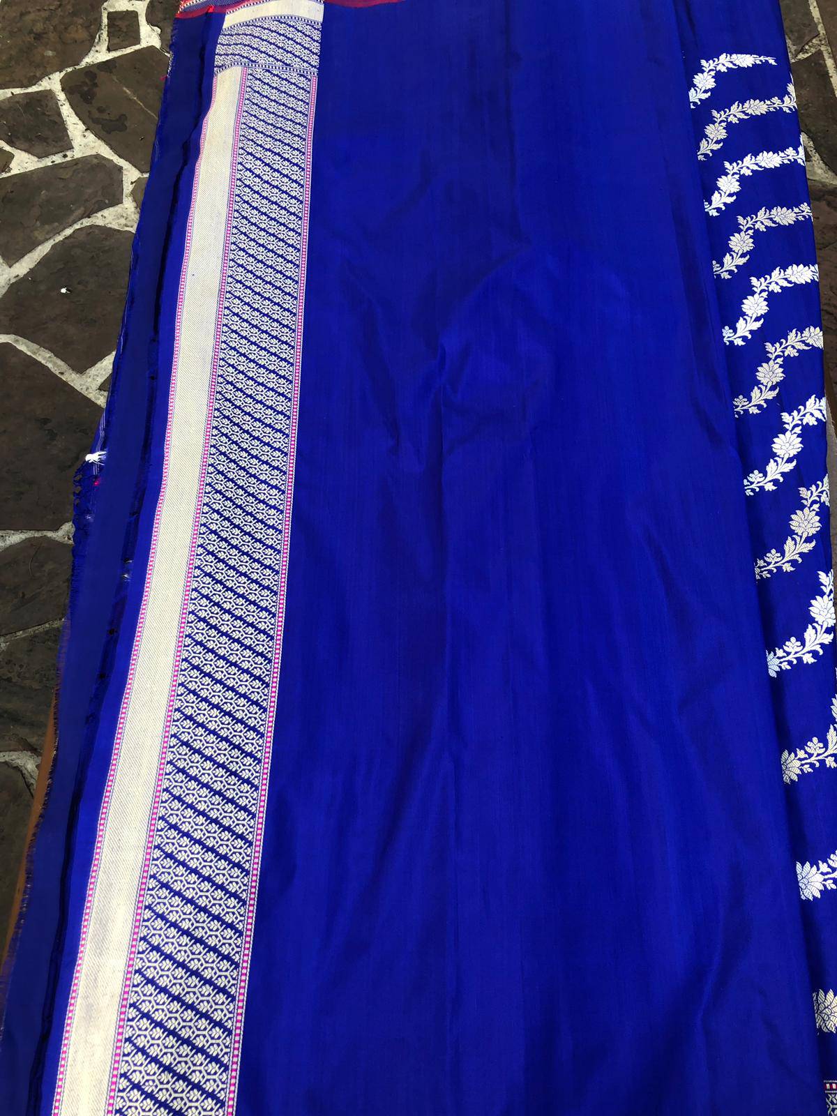 Royal Blue Pure Silk Aada Handwoven Banarasi Saree - Khinkhwab