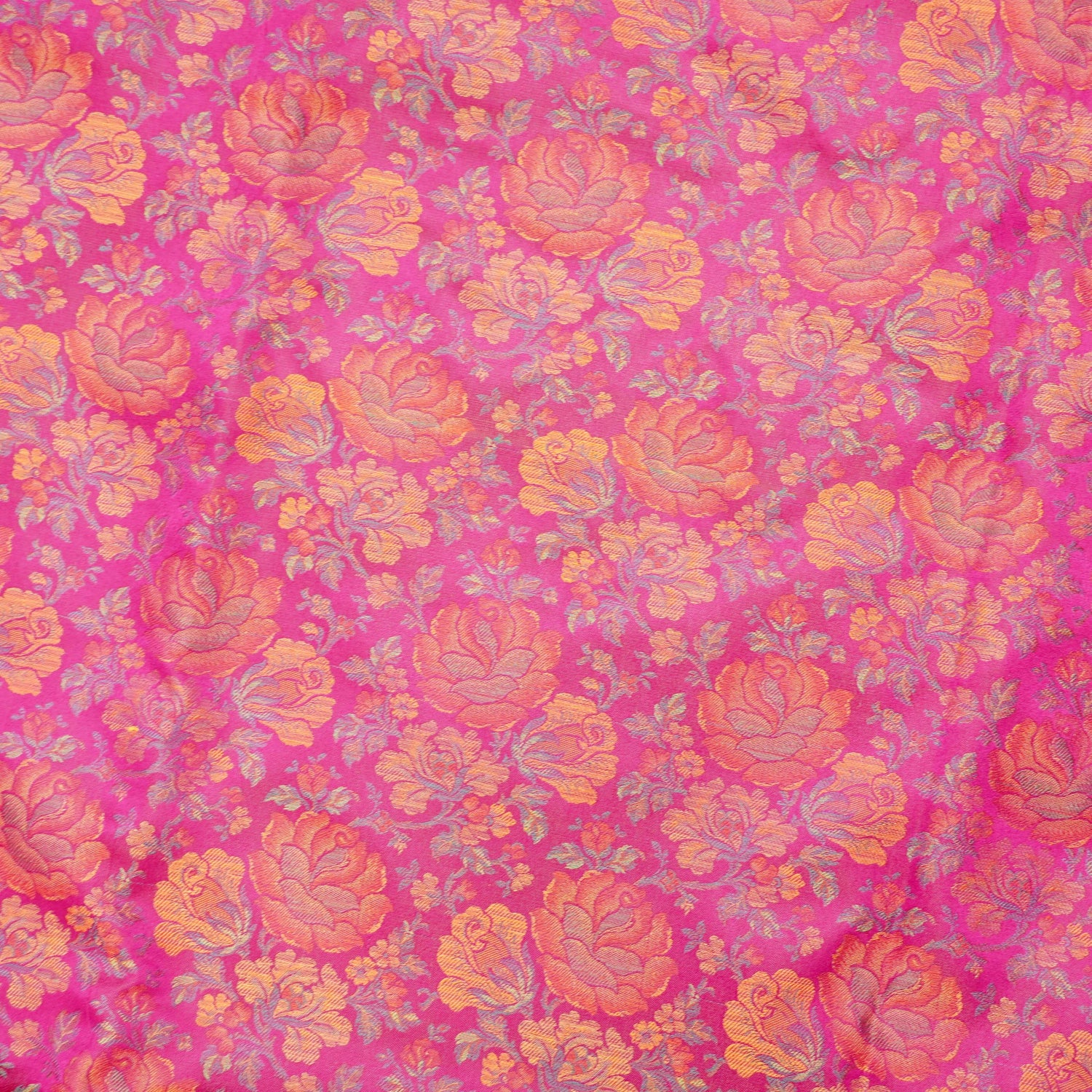 Handloom Banarasi Tanchoi Silk Rose Fabric