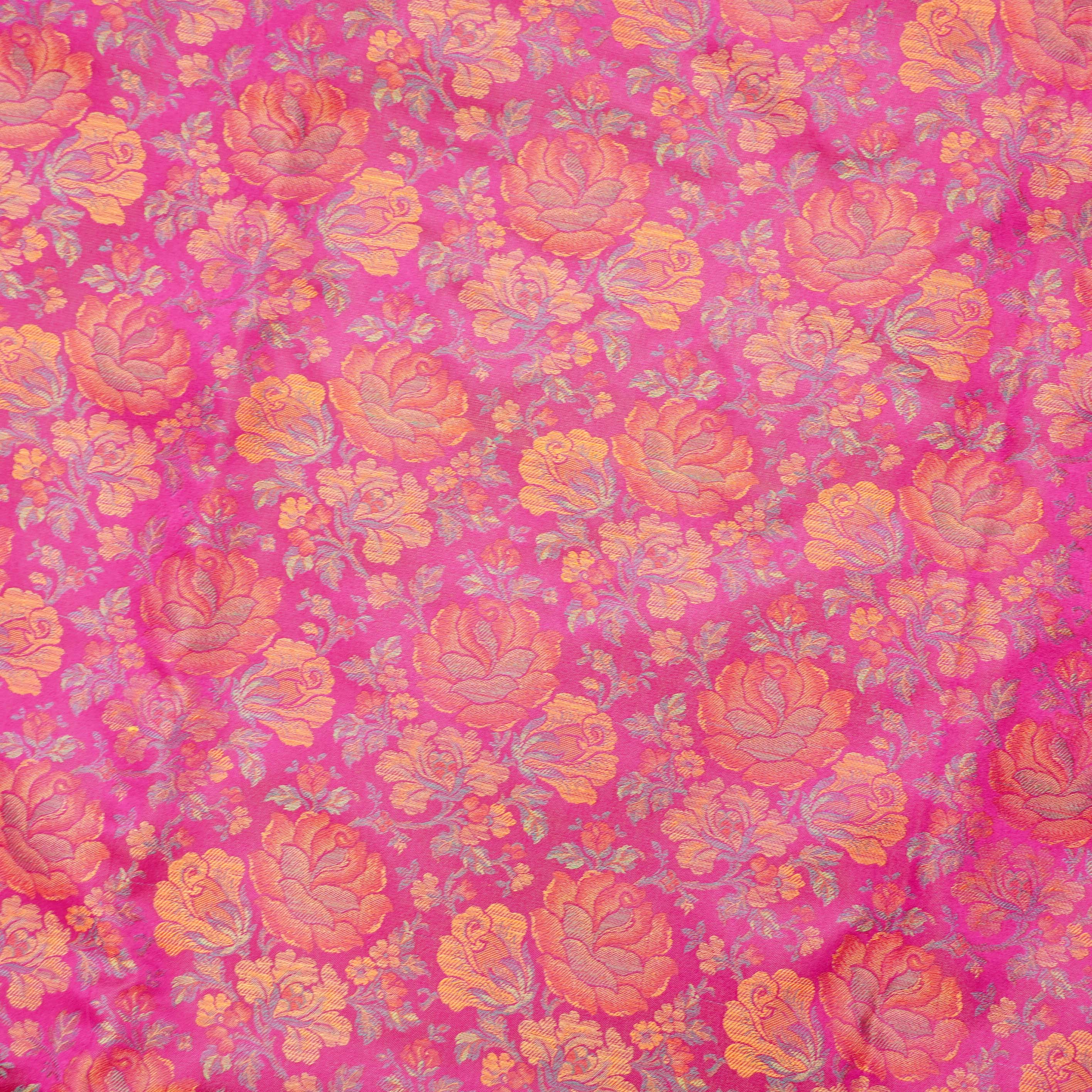 Handloom Banarasi Tanchoi Silk Rose Fabric
