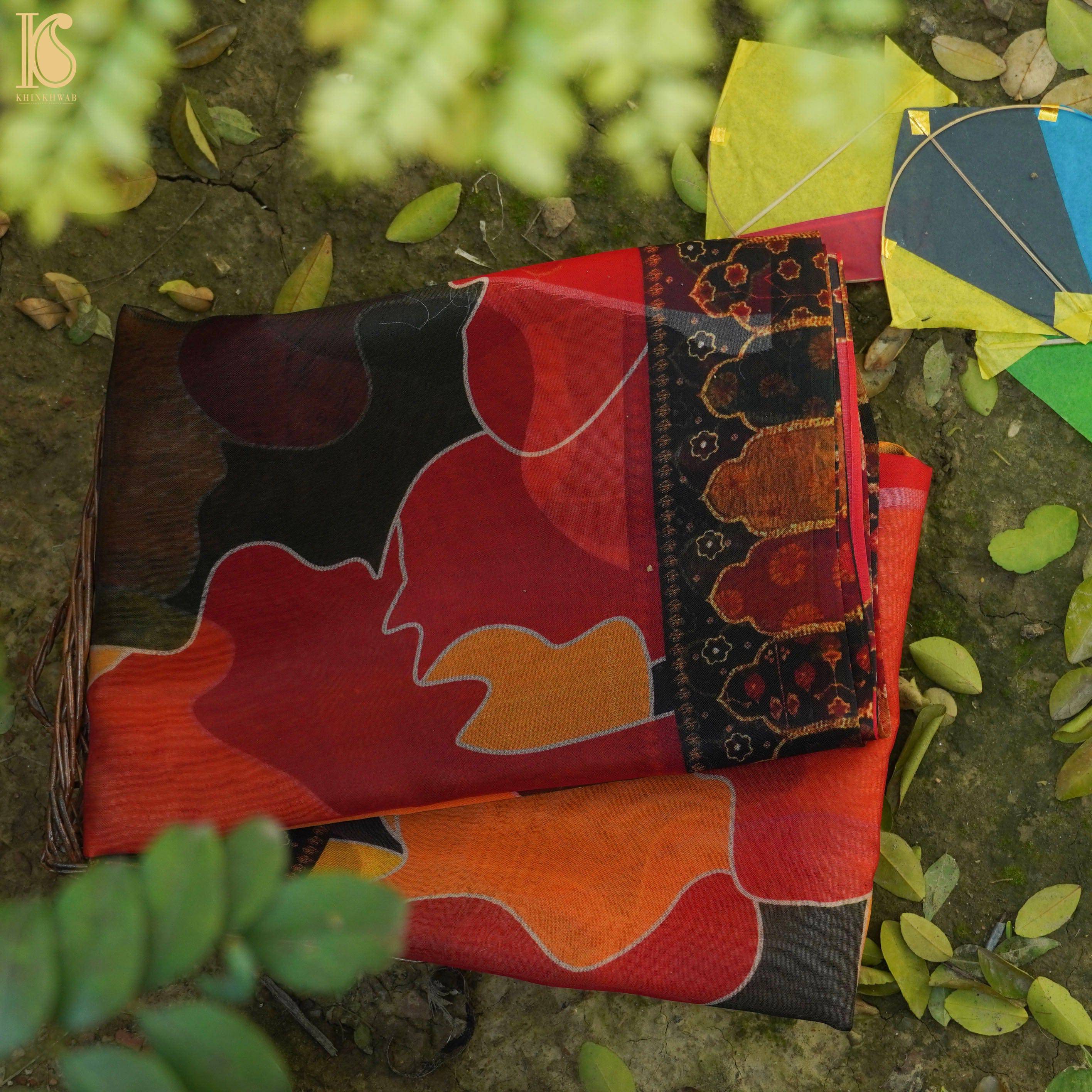 Organza Silk Print Multicolor Saree