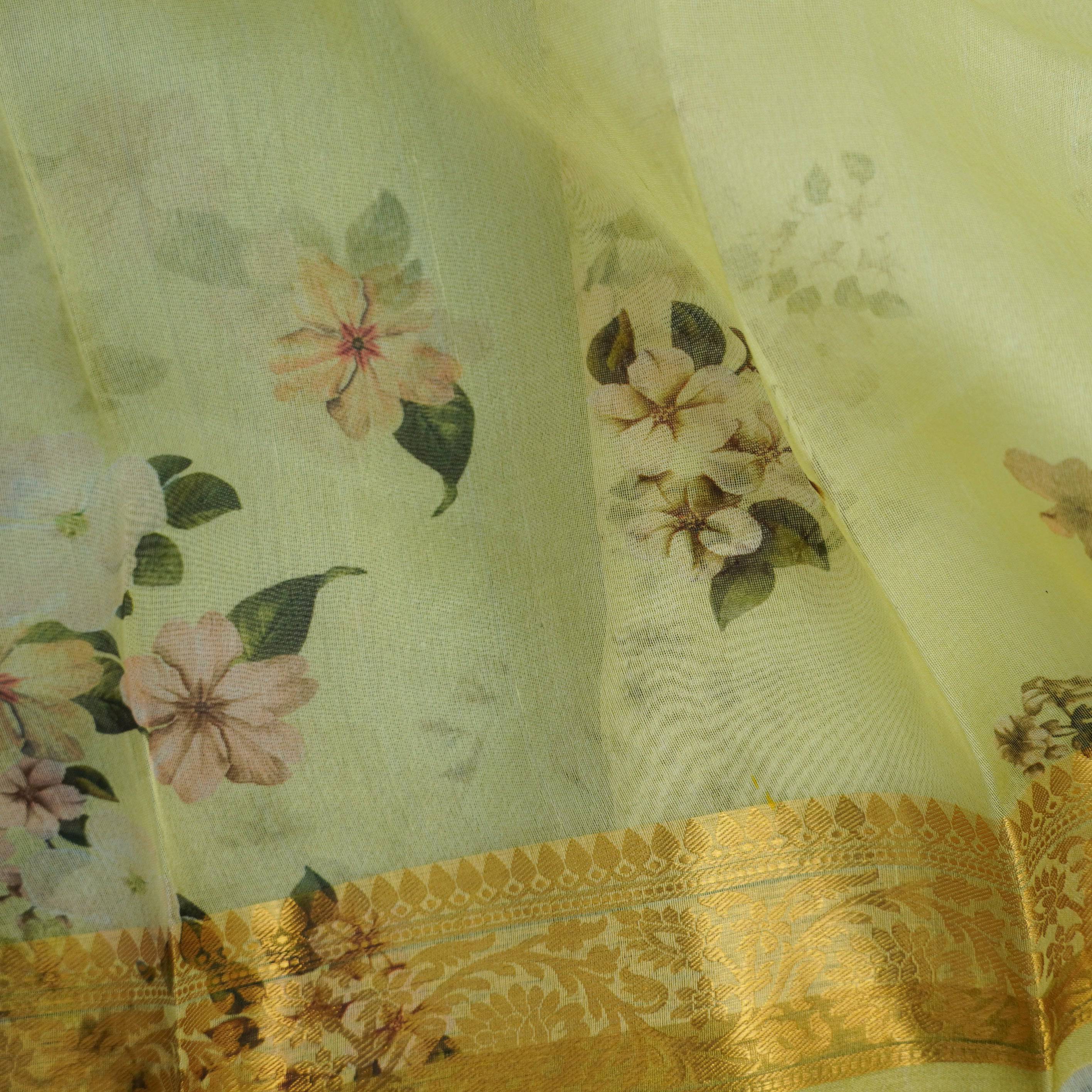 Organza Floral Printed Dupatta with Banarasi Border