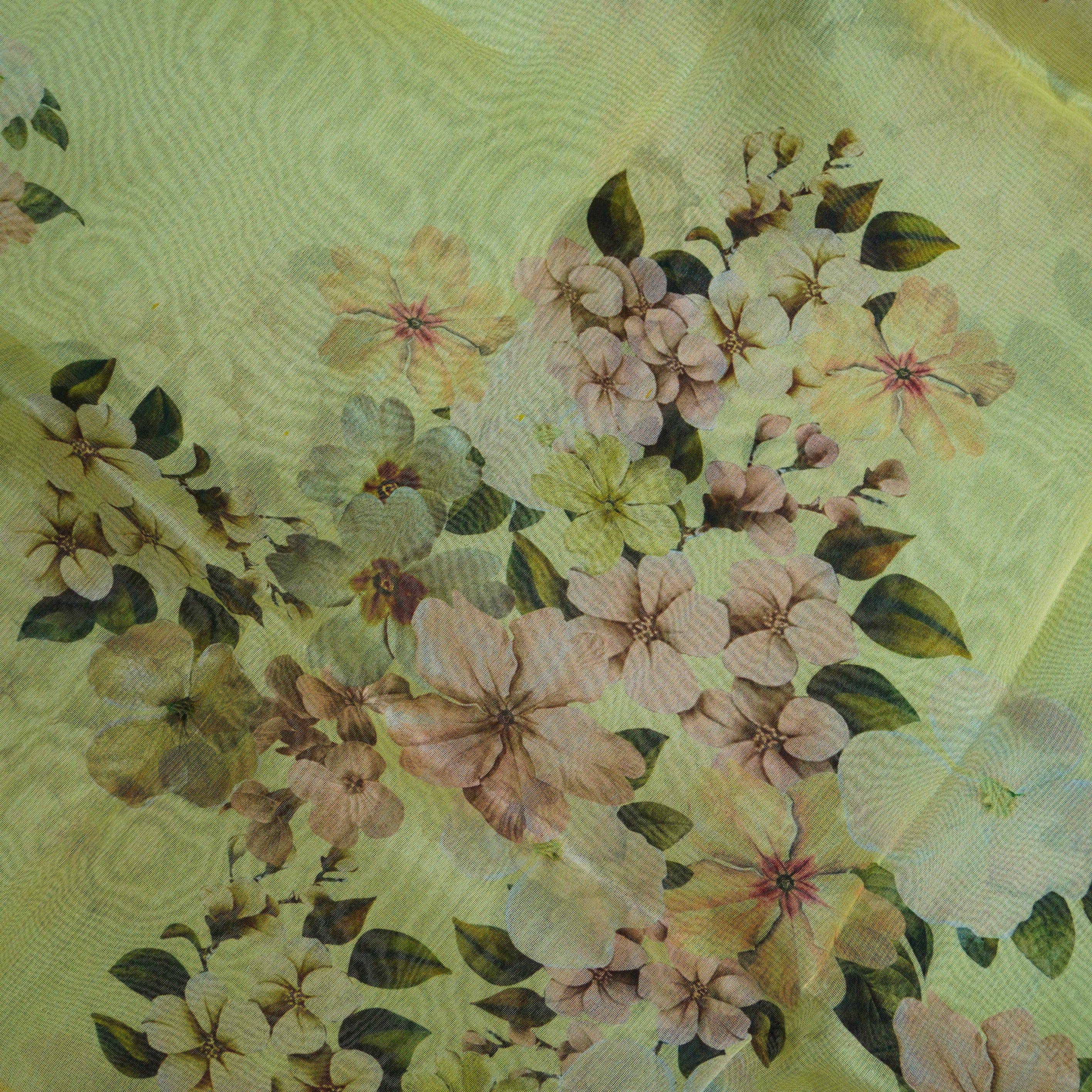 Organza Floral Printed Dupatta with Banarasi Border