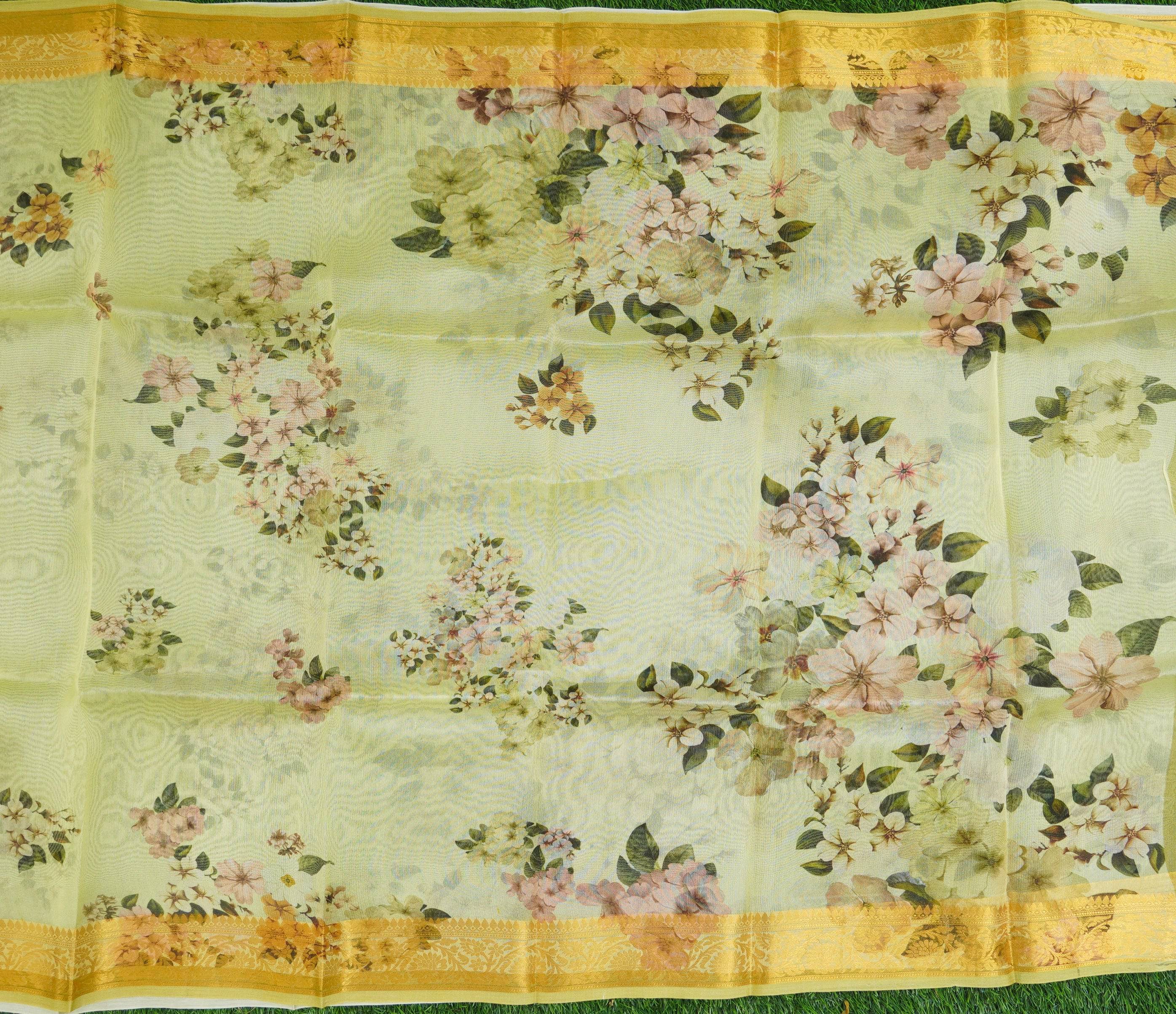 Organza Floral Printed Dupatta with Banarasi Border