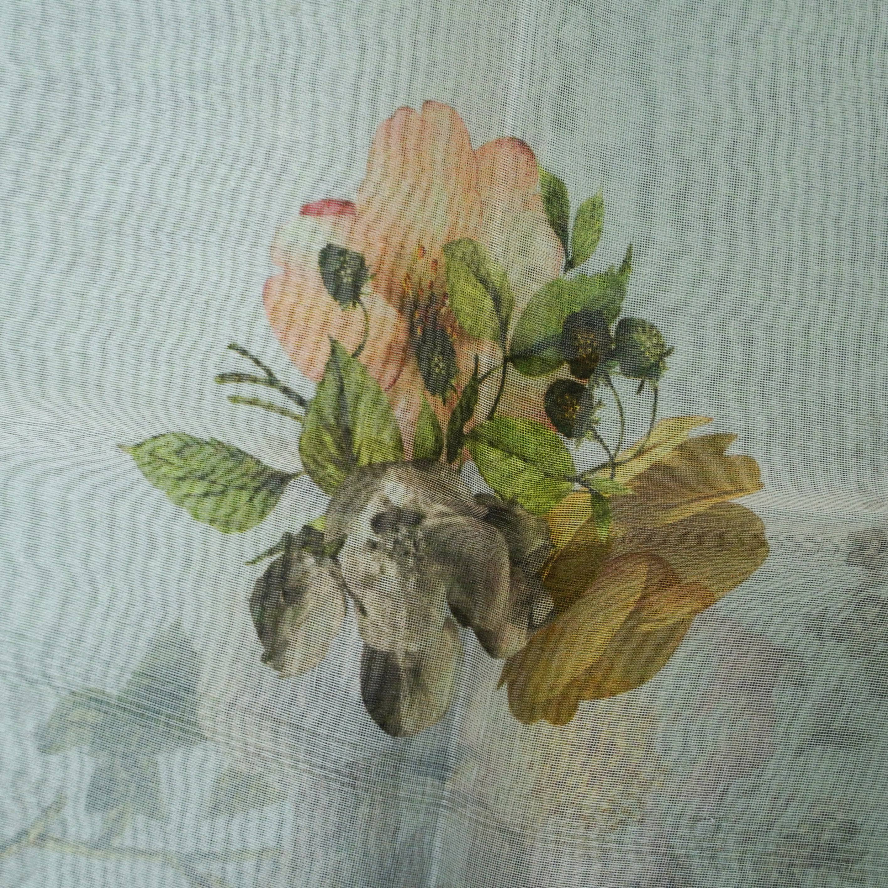 Organza Floral Printed Dupatta with Banarasi Border