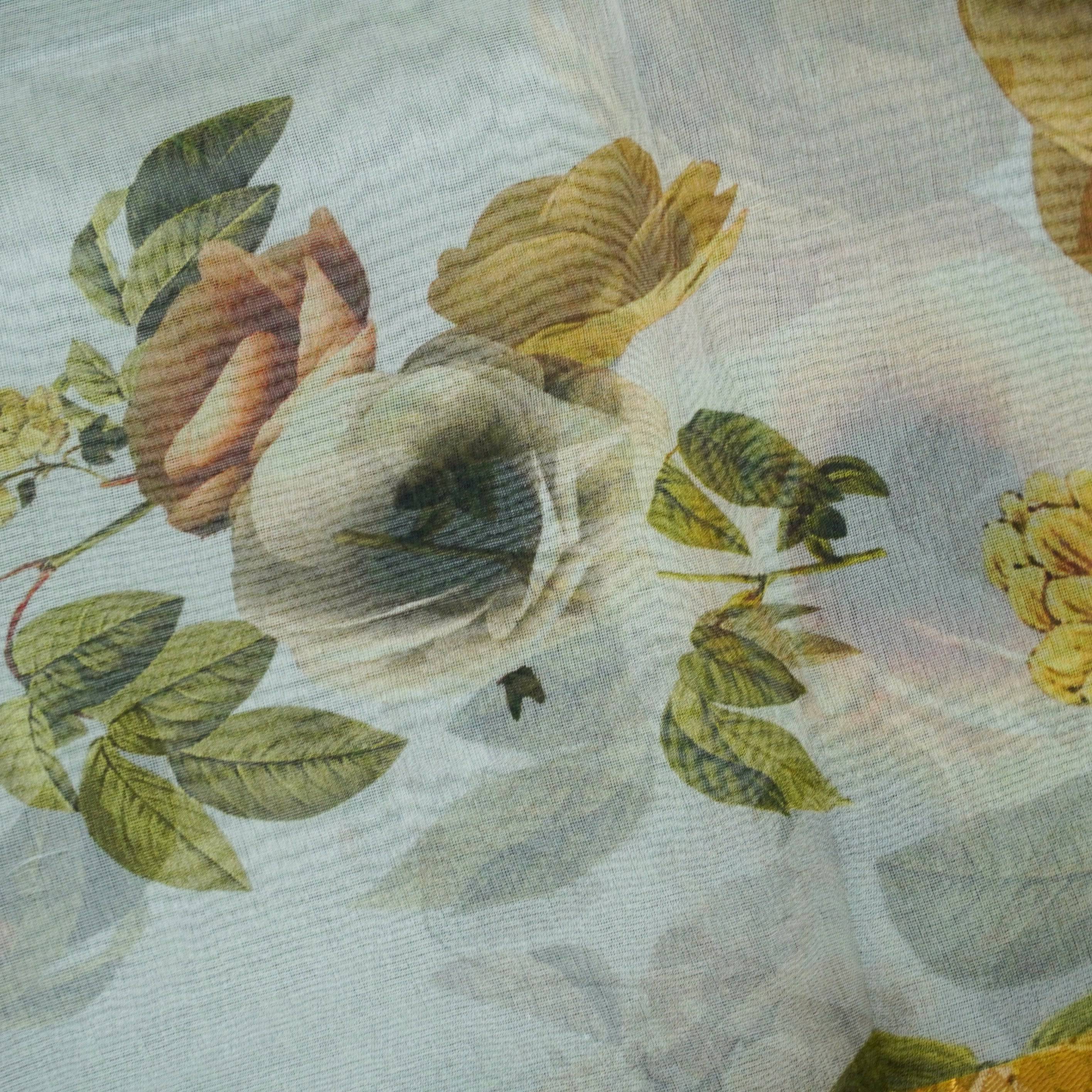 Organza Floral Printed Dupatta with Banarasi Border