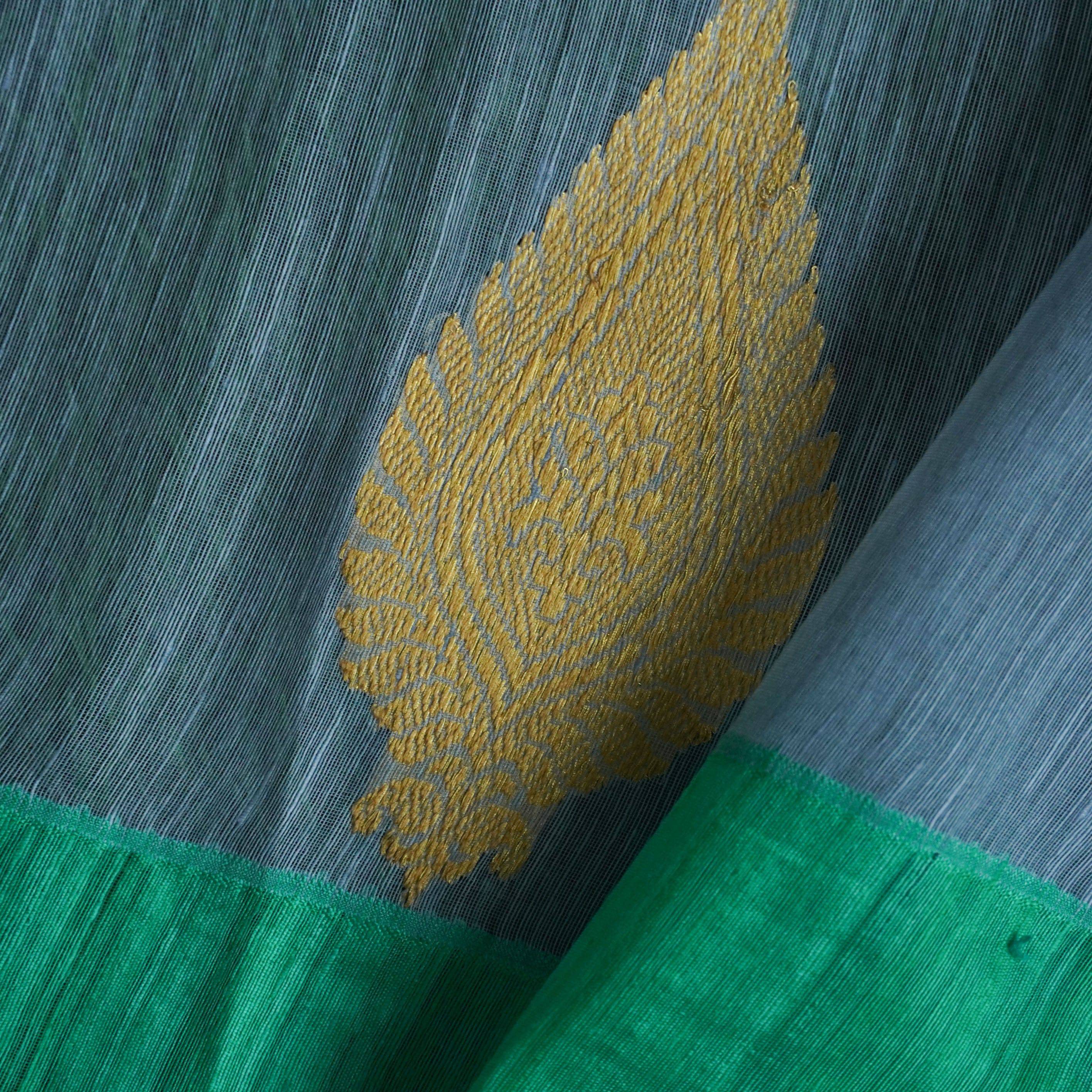 Green Pure Linen Handloom Banarasi Kadwa Fabric