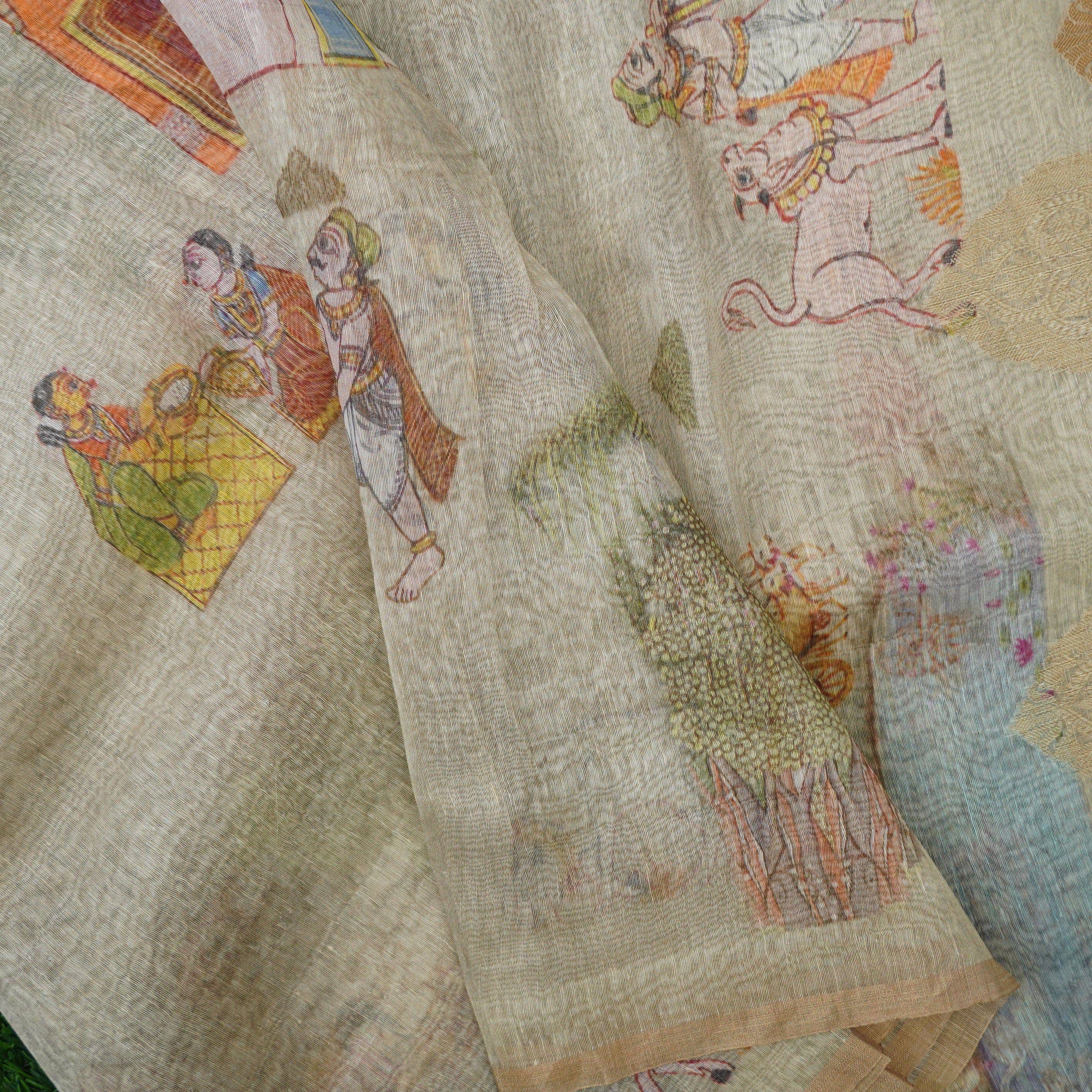 Linen Banarasi Printed Saree