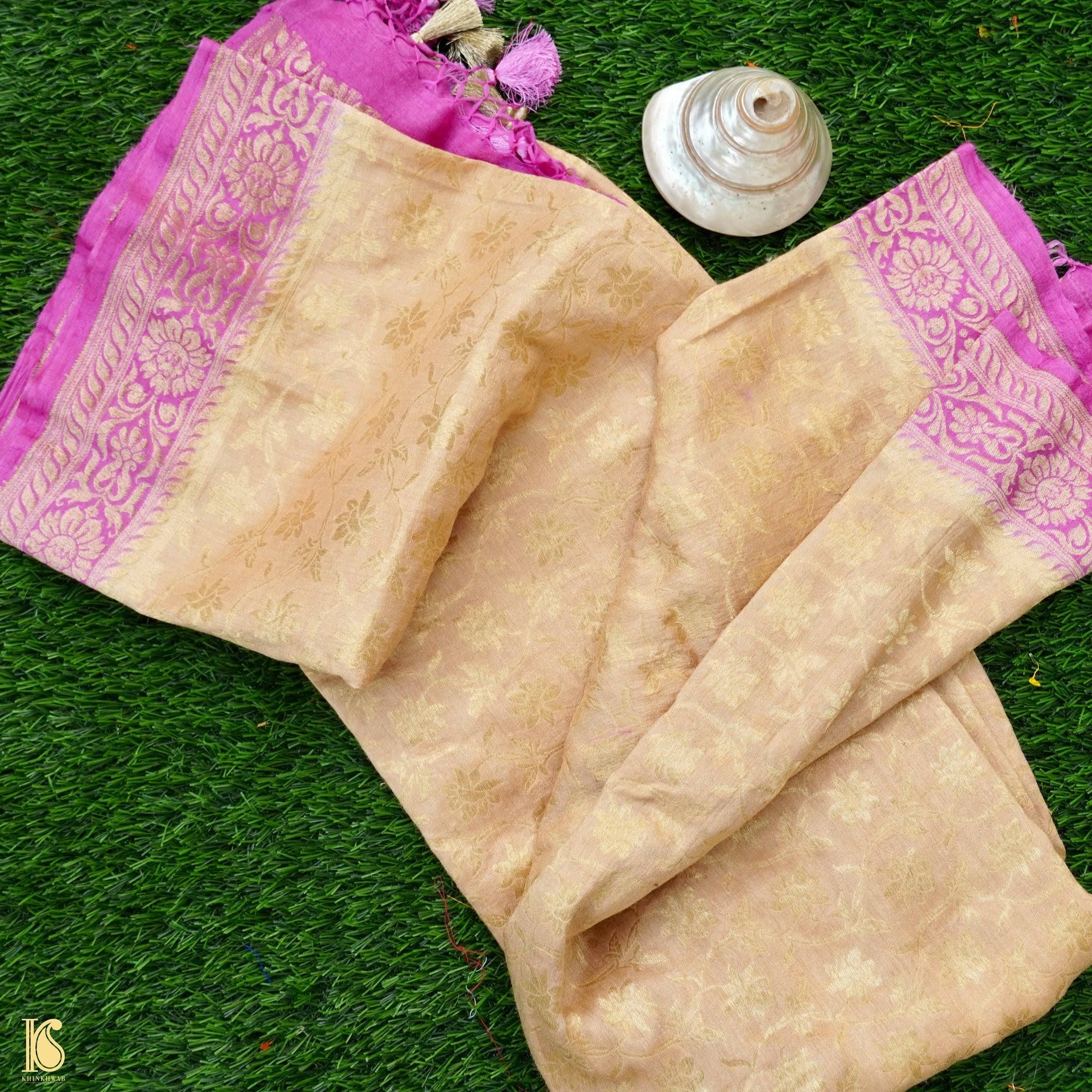 Beige Pure Moonga Silk Handloom Banarasi Dupatta