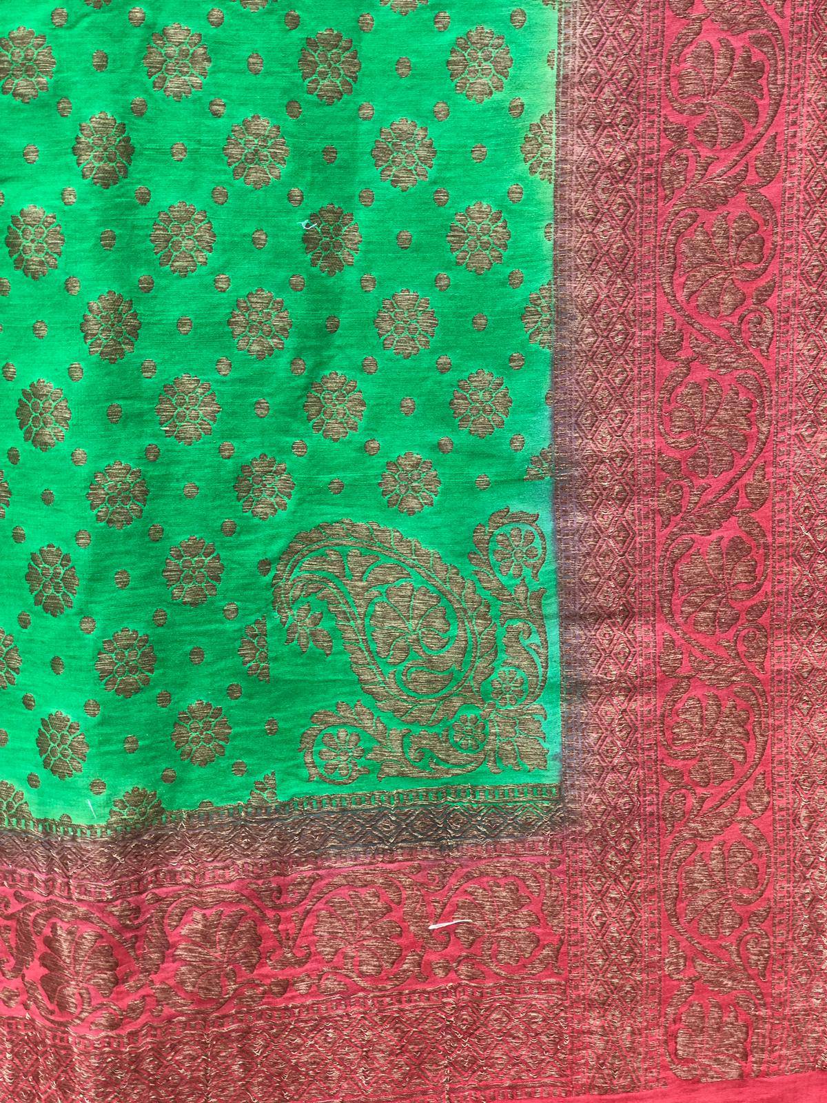 Green & Orange Pure Moonga Silk Handloom Banarasi Dupatta