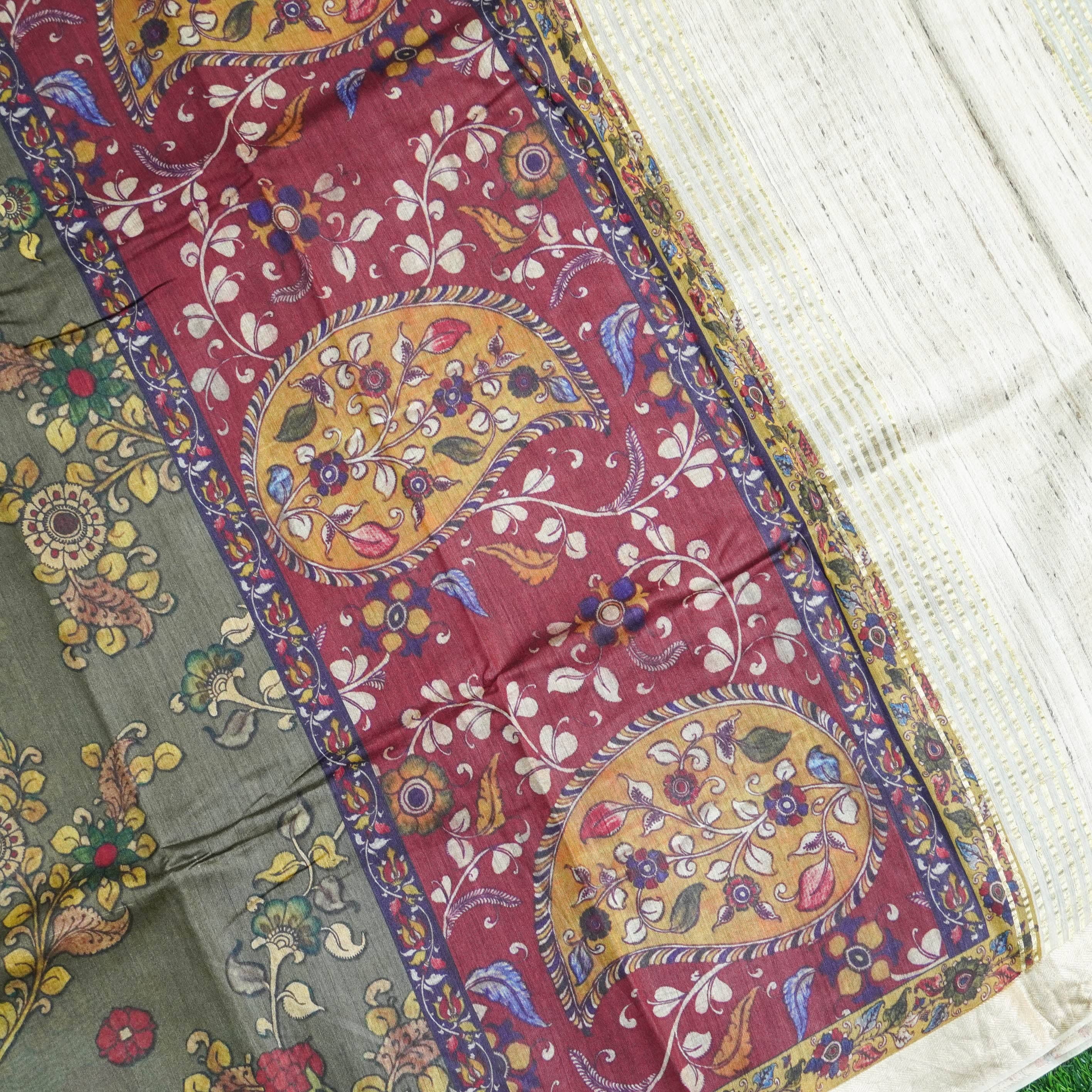 Moonga Tussar Silk Print Saree