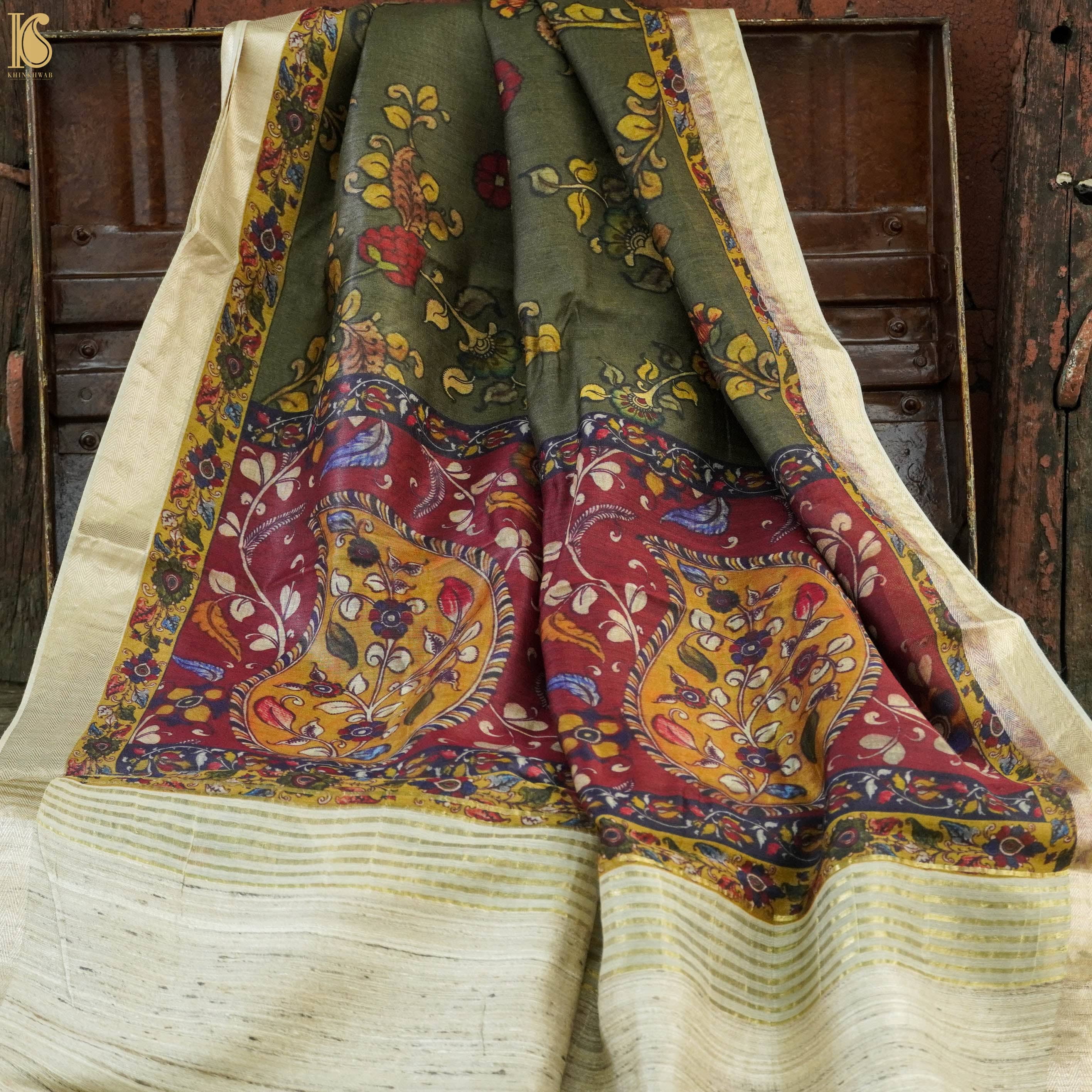 Moonga Tussar Silk Print Saree