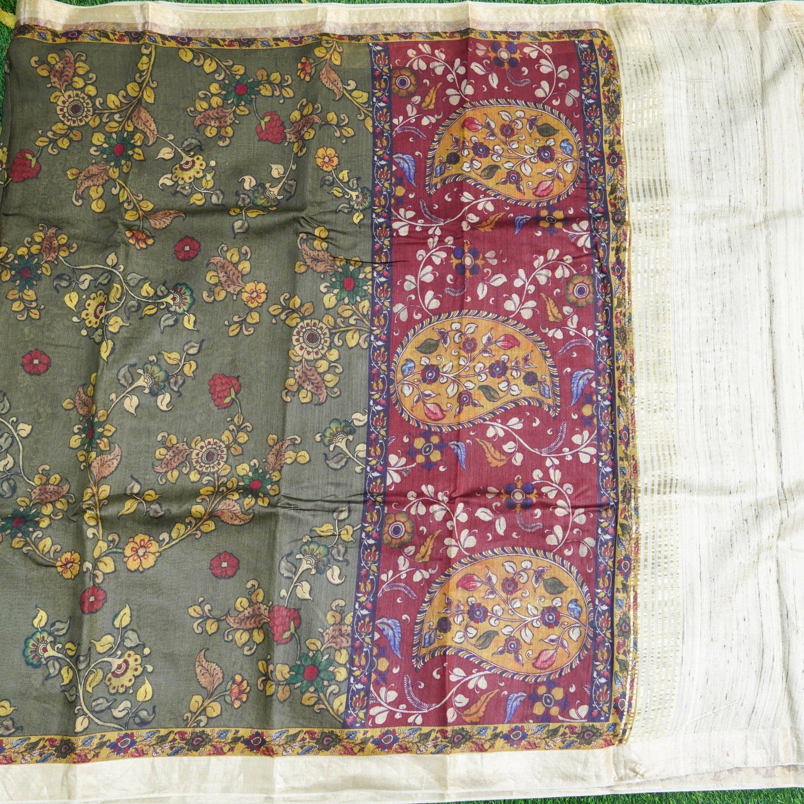 Moonga Tussar Silk Print Saree