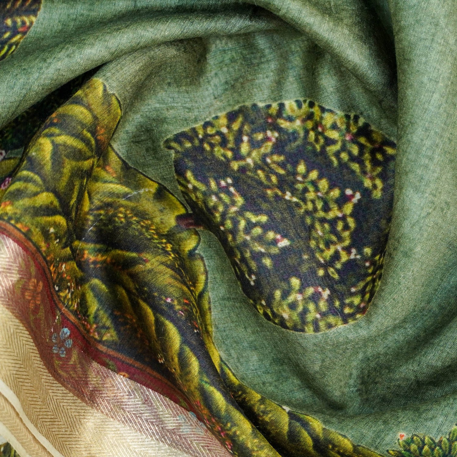 Moonga Tussar Silk Print Saree