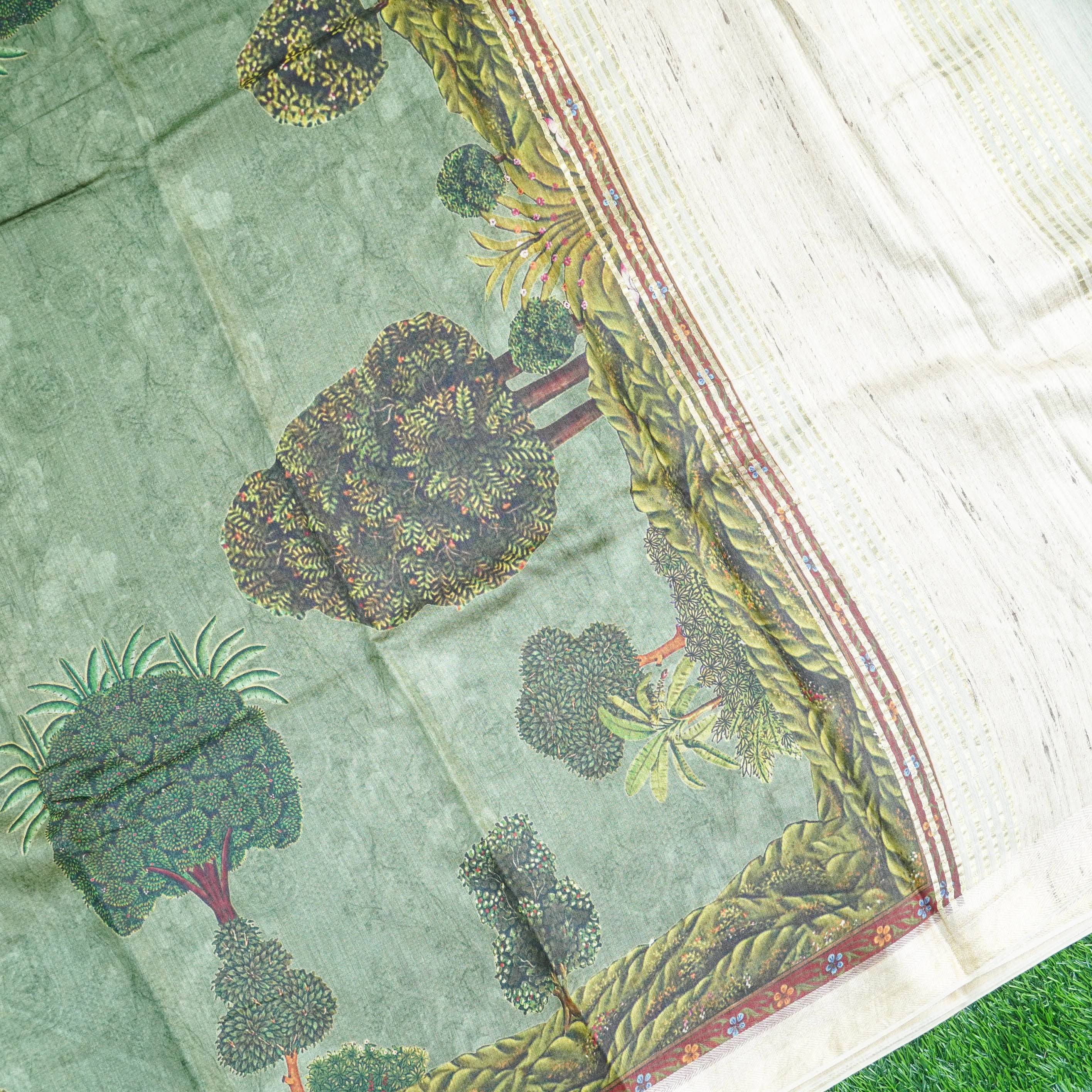 Moonga Tussar Silk Print Saree