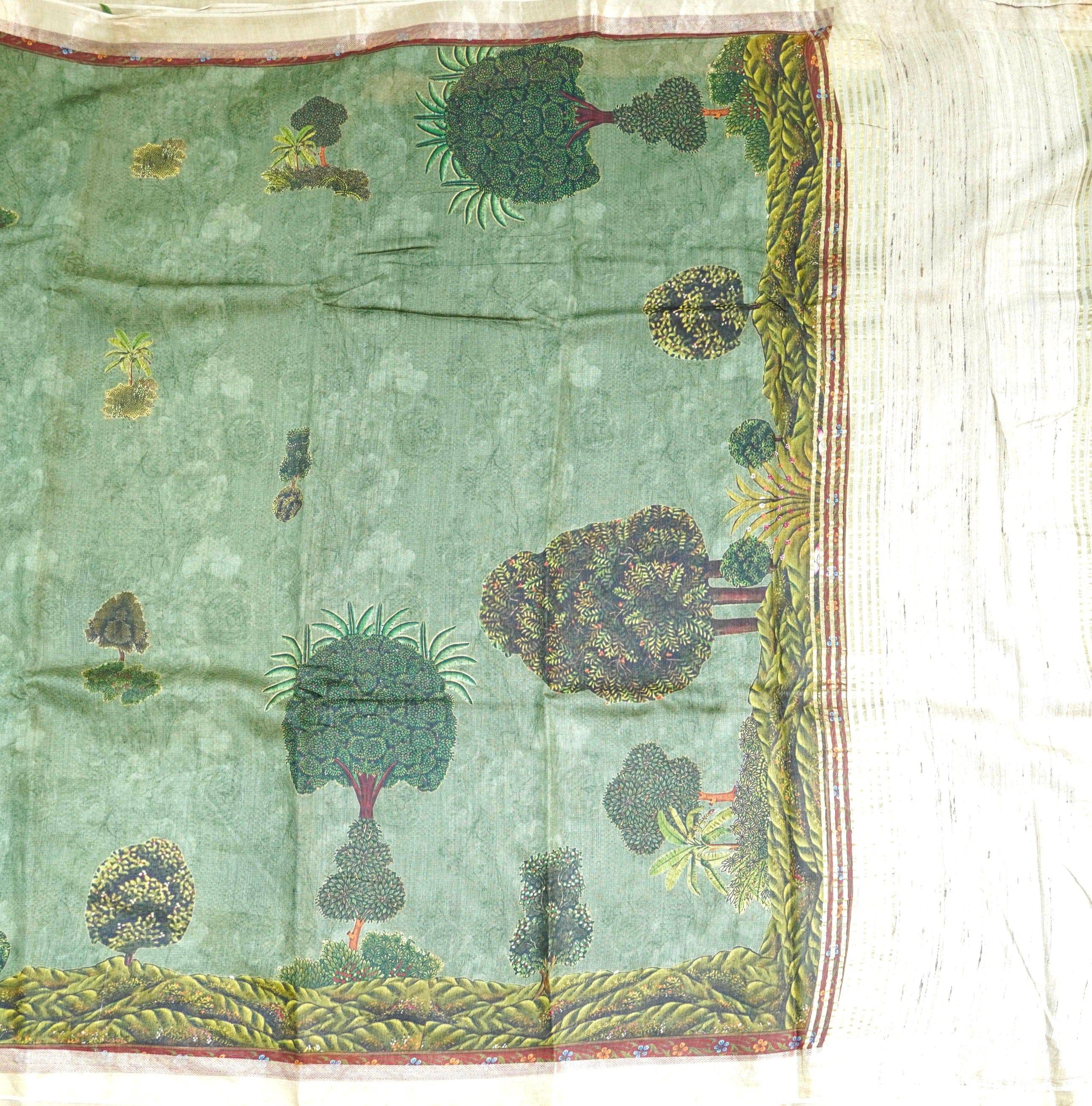 Moonga Tussar Silk Print Saree