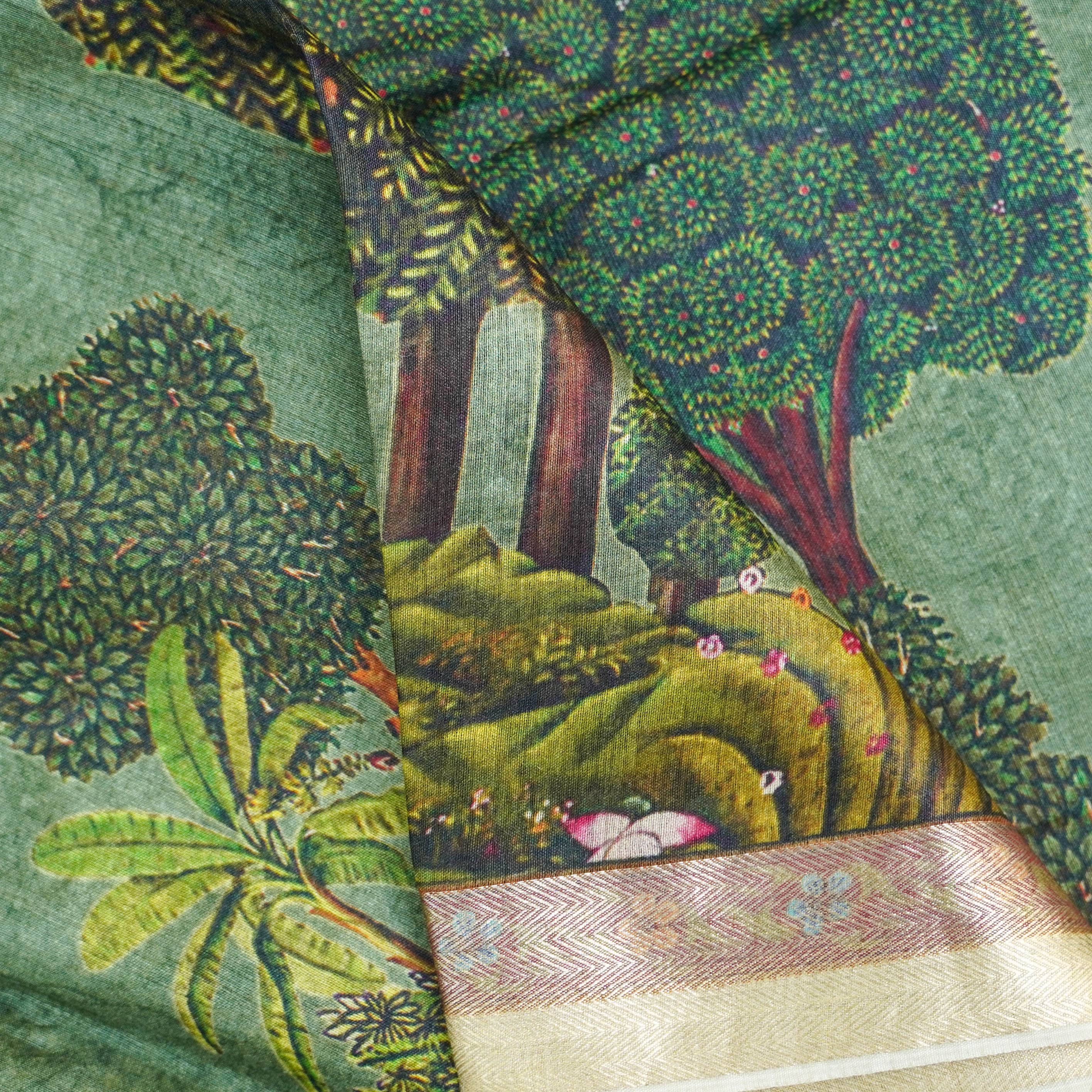 Moonga Tussar Silk Print Saree