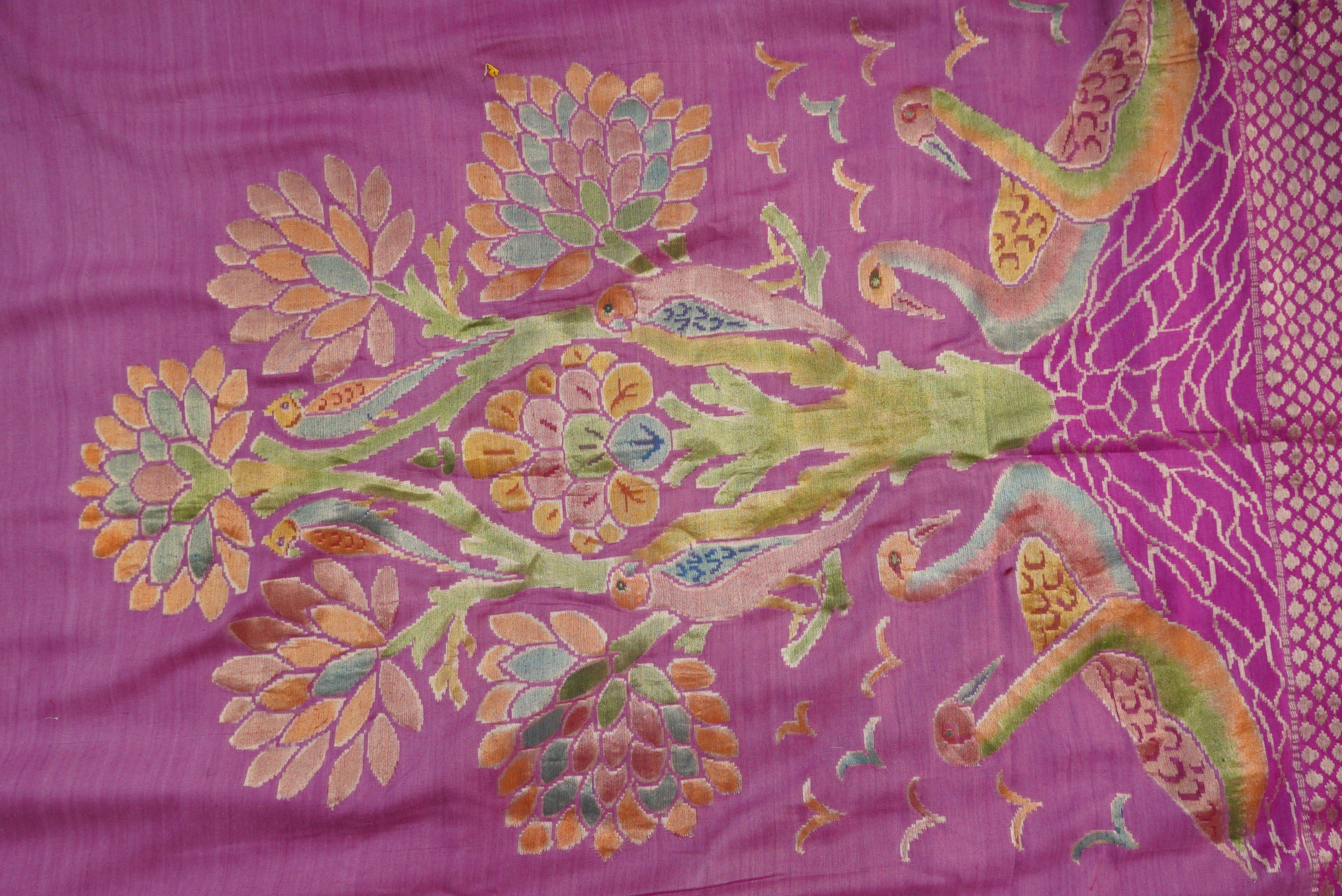 Handloom Banarasi Purple Moonga Silk Hand Brush Saree