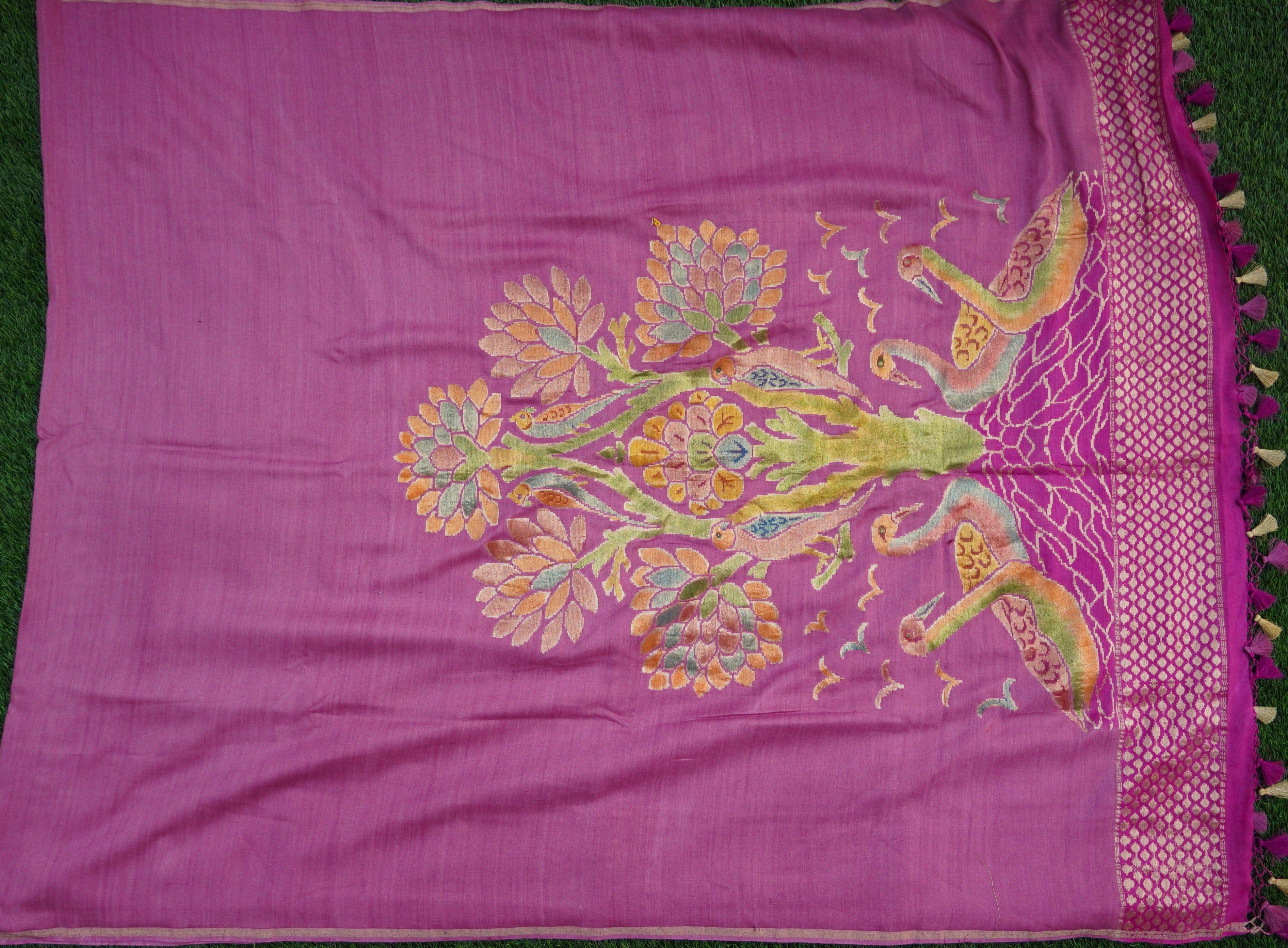 Handloom Banarasi Purple Moonga Silk Hand Brush Saree