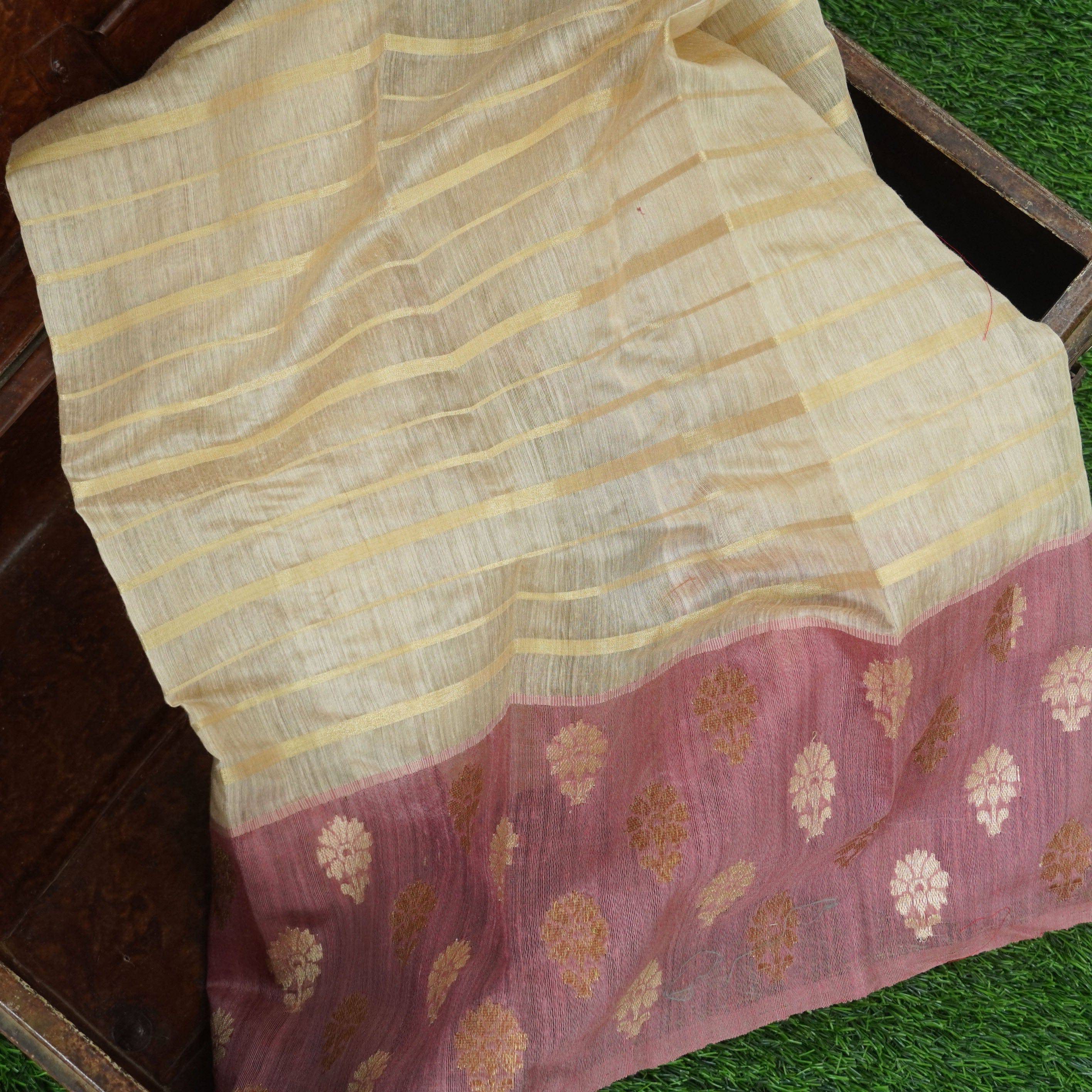 Moonga Silk Handloom Banarasi Fabric with Border