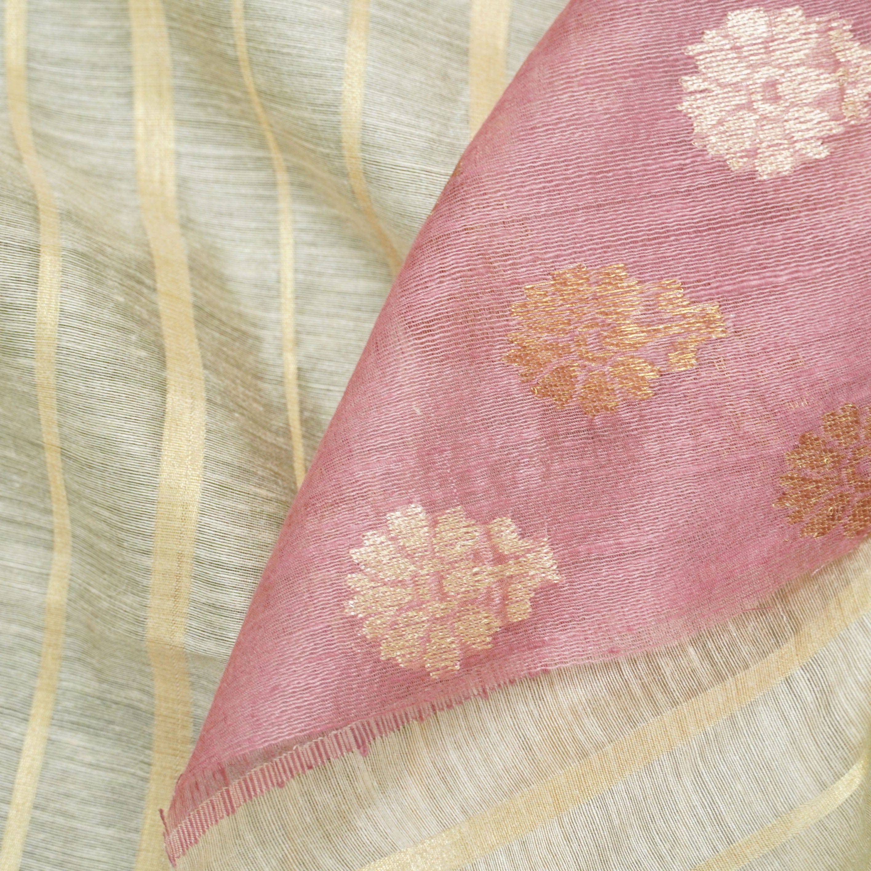 Moonga Silk Handloom Banarasi Fabric with Border