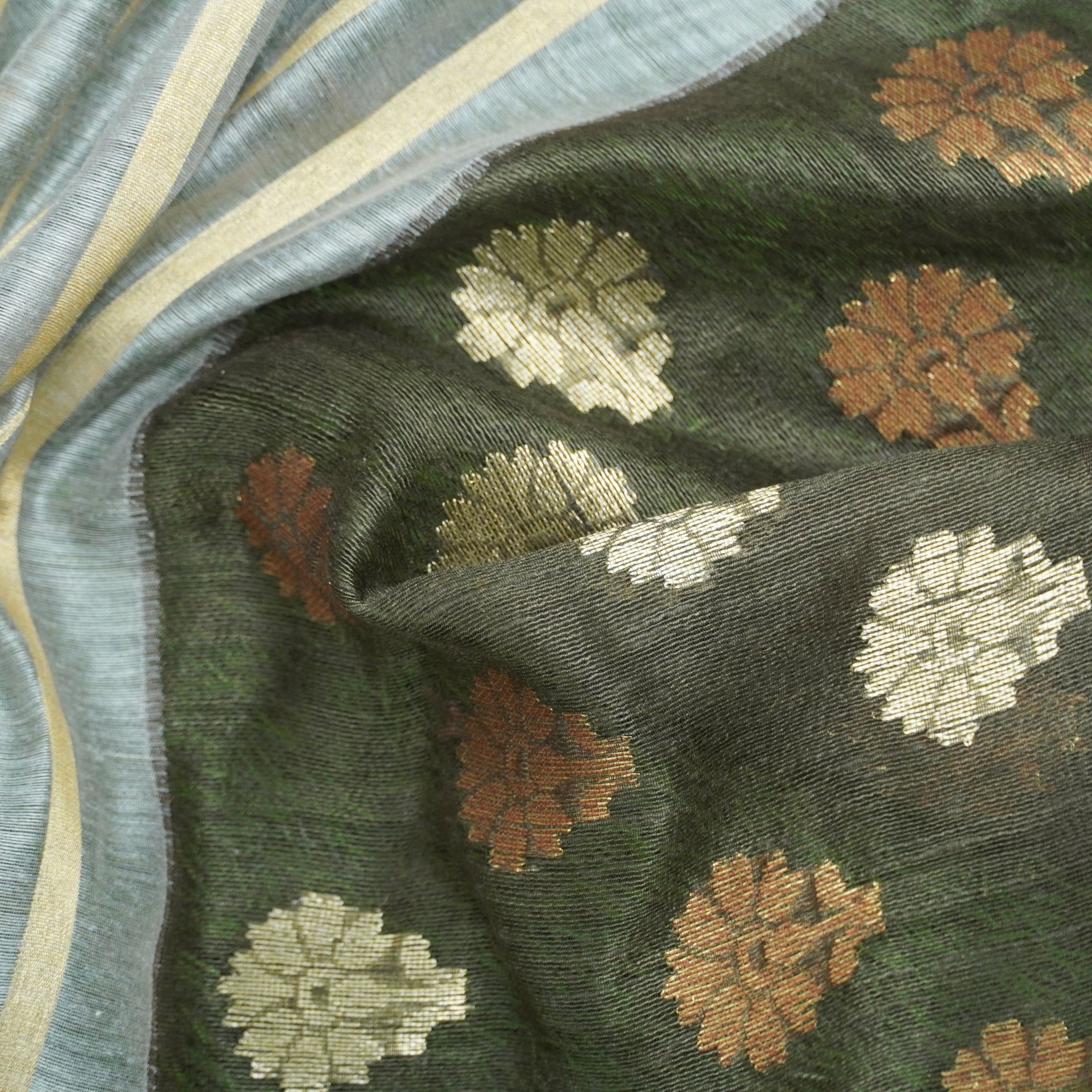 Moonga Silk Handloom Banarasi Fabric with Border