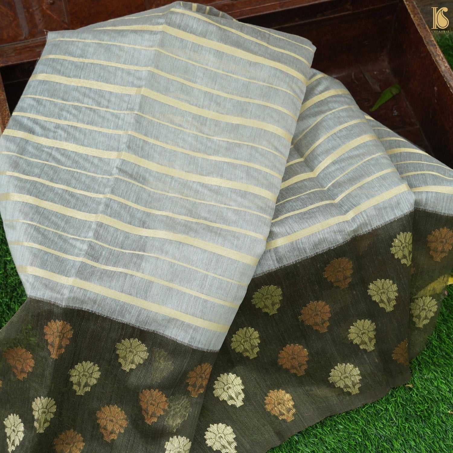 Moonga Silk Handloom Banarasi Fabric with Border