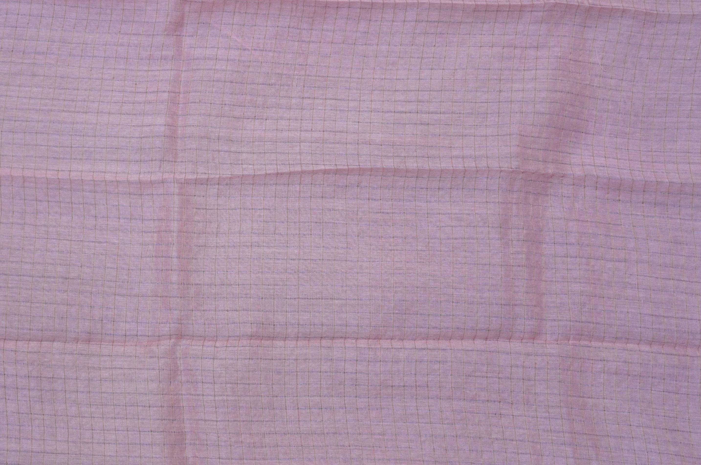 Pastel Pink Pure Moonga Silk Handloom Banarasi Check Fabric