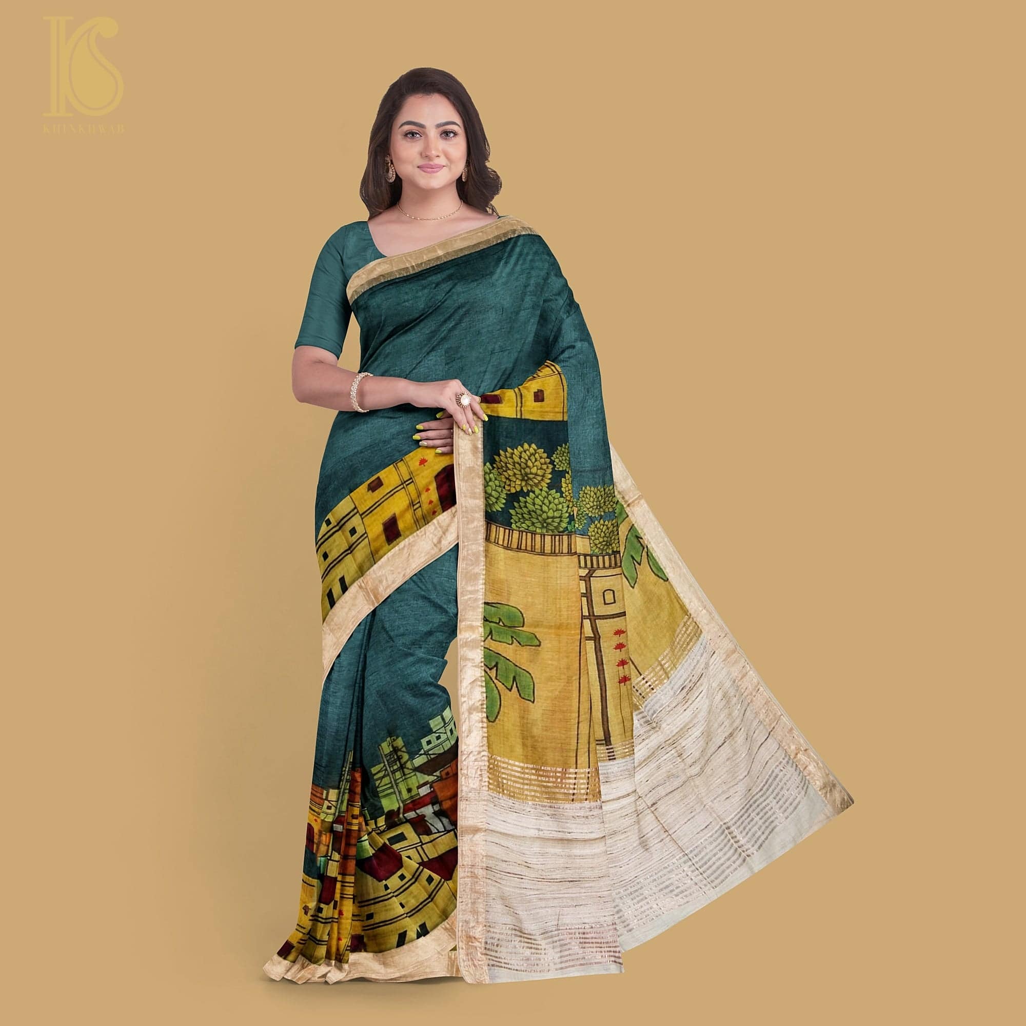 Moonga Tussar Silk Print Saree