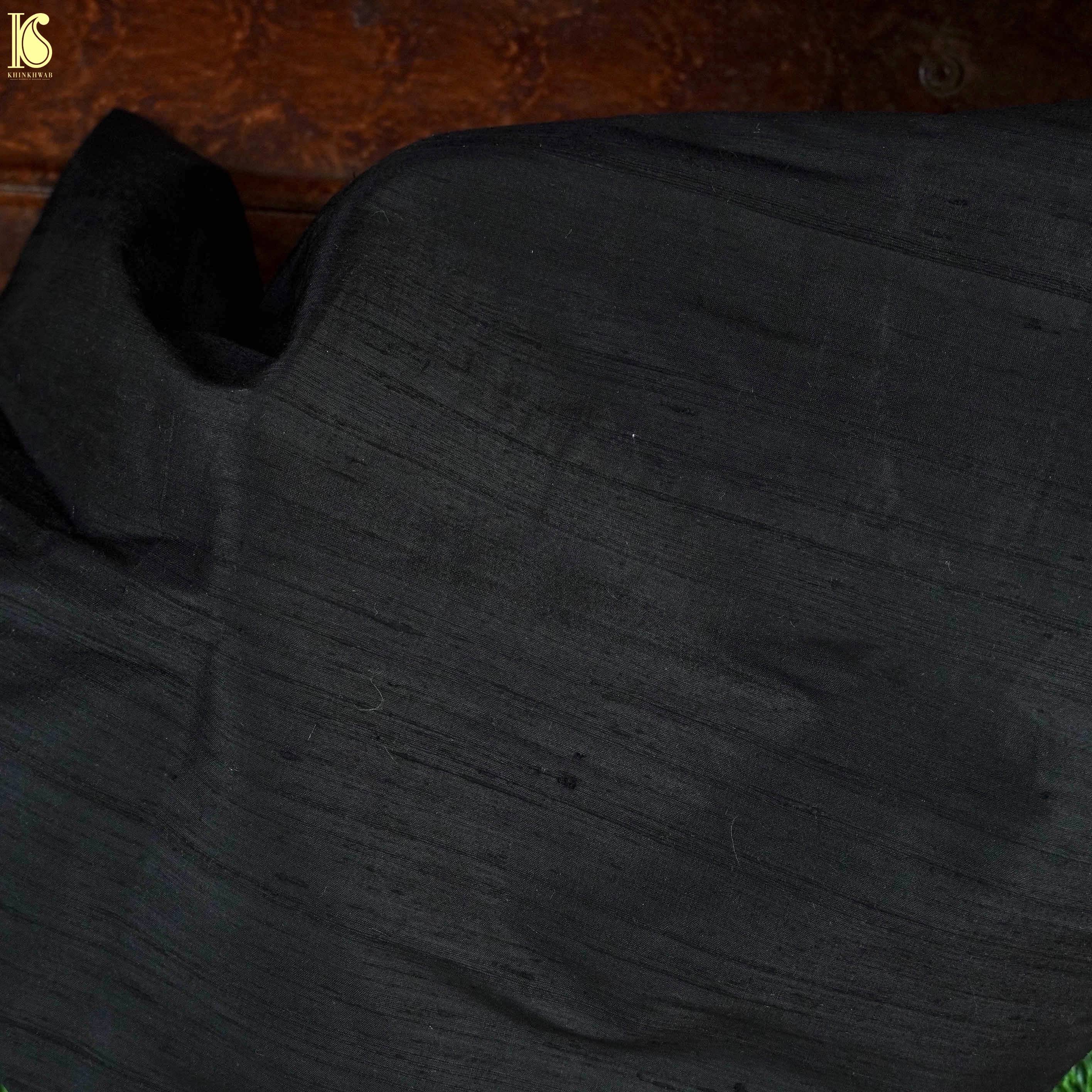 Black Pure Raw Silk Banarasi Fabric