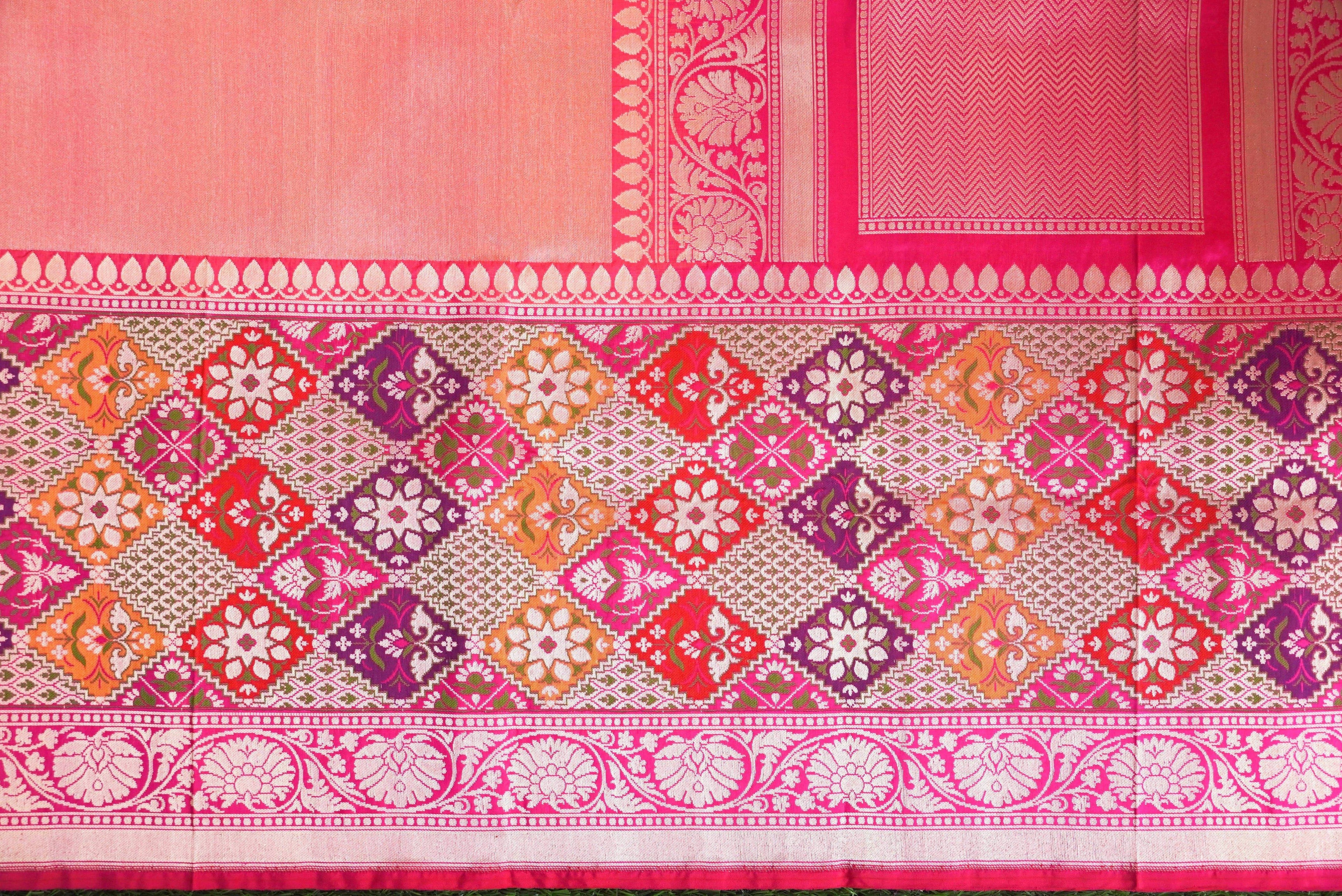 Handloom Pure Tissue Silk Orange Banarasi Saree