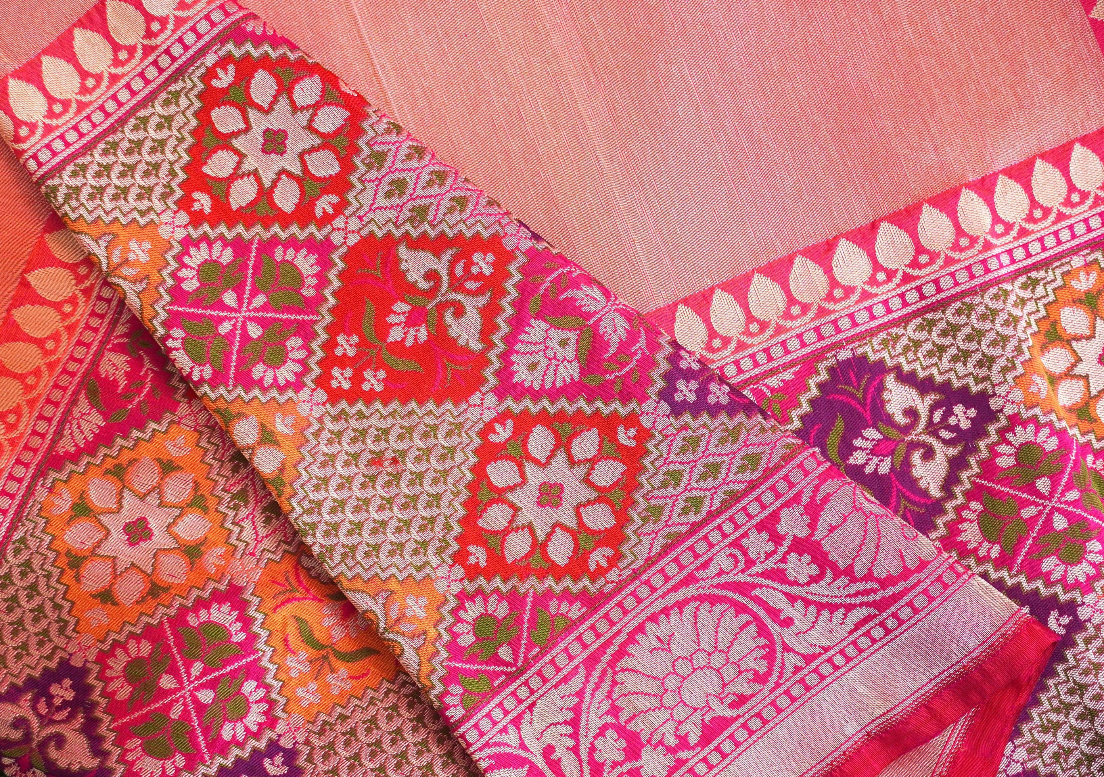 Handloom Pure Tissue Silk Orange Banarasi Saree