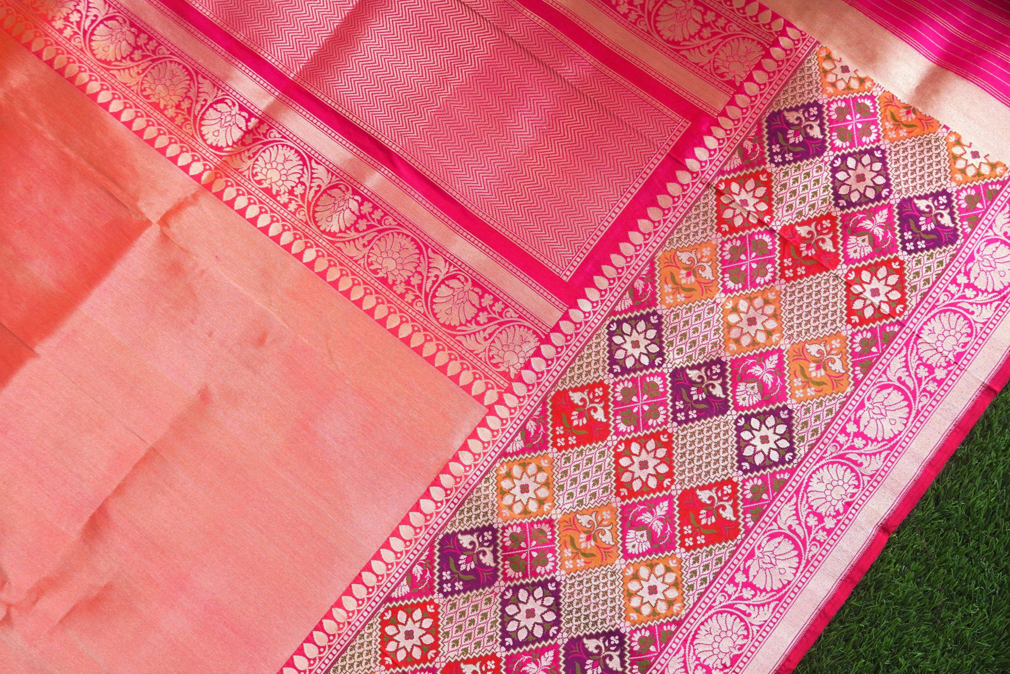 Handloom Pure Tissue Silk Orange Banarasi Saree